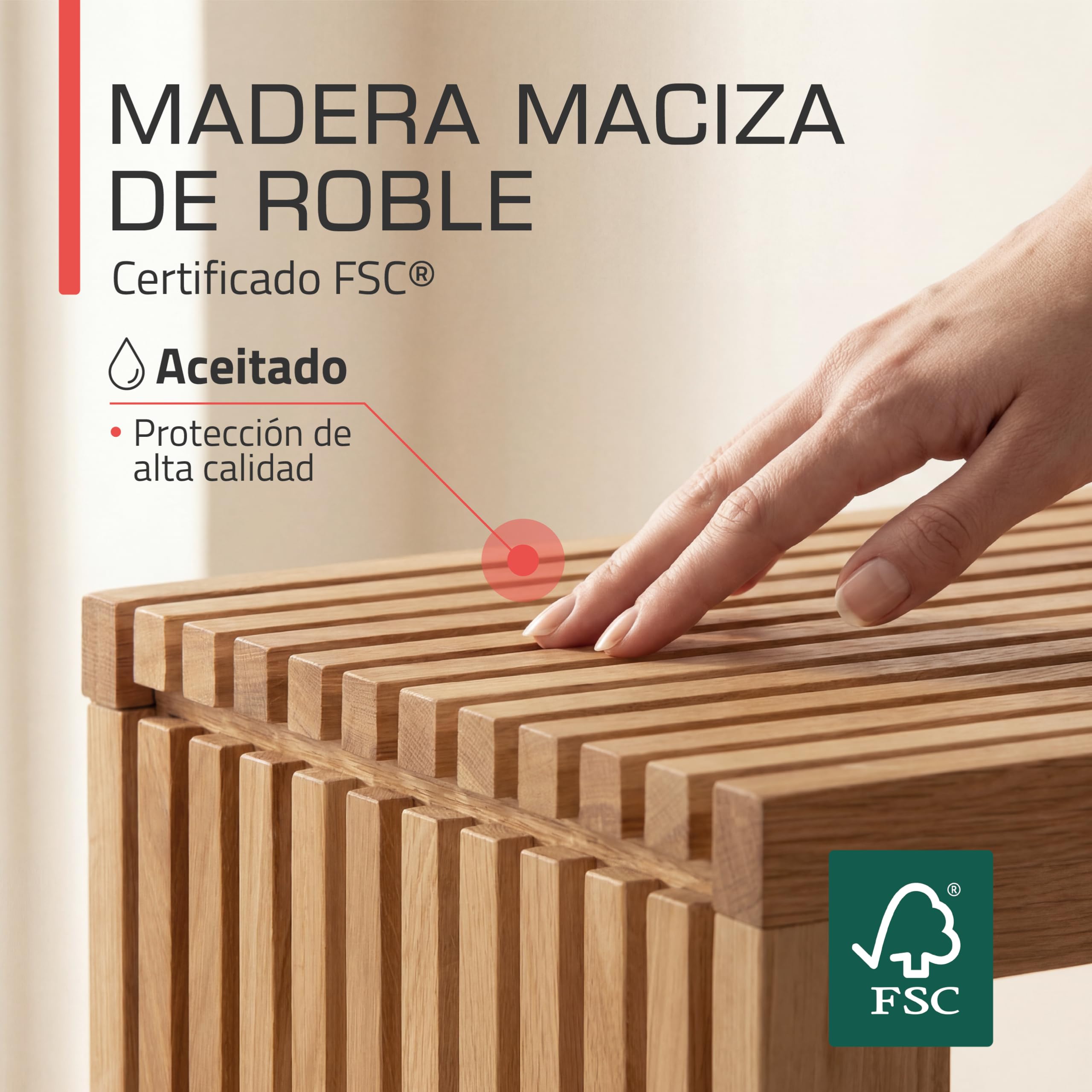 bomoe Taburete de Madera con Lamas Roble Macizo FSC® para Cocina y Baño | 45x33x43cm Estable Resistente Ideal para Recibidor Zapatero y Entrada banqueta Eichberg