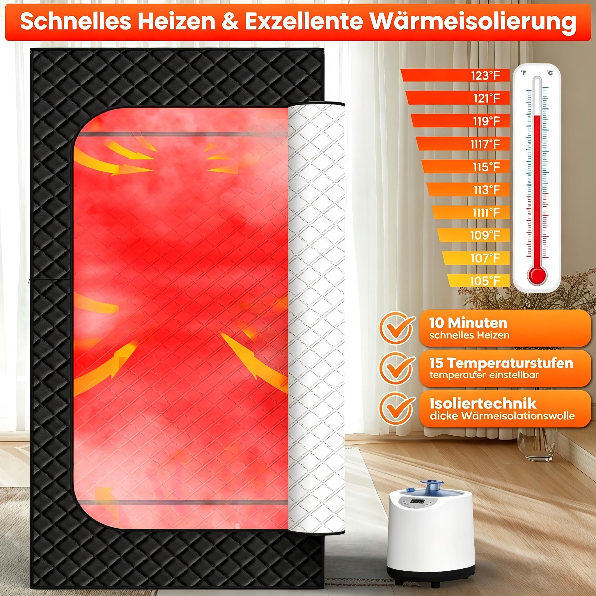 Sauna a vapore portatile a infrarossi per la casa - Generatore di vapore per bagno di vapore con 660 nm Red Light Therapy, 3 l, 1200 W, riscaldamento rapido, generatore di vapore con telecomando