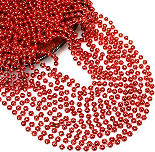 Miniatura 2 de GiftExpress Collares de cuentas rojas metálicas de 33 pulgadas y 0.276 in, collares de cuentas para fiesta de Mardi Gras a granel, collar de disfraz