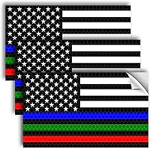 3PC Reflective Thin Line American Flag Sticker - 5x3 Inches - Blue Green and Red Line Decal - US Flag Decals - USA Support Police Military and Firefighter Officers Troops Car Truck Automotive Bumper