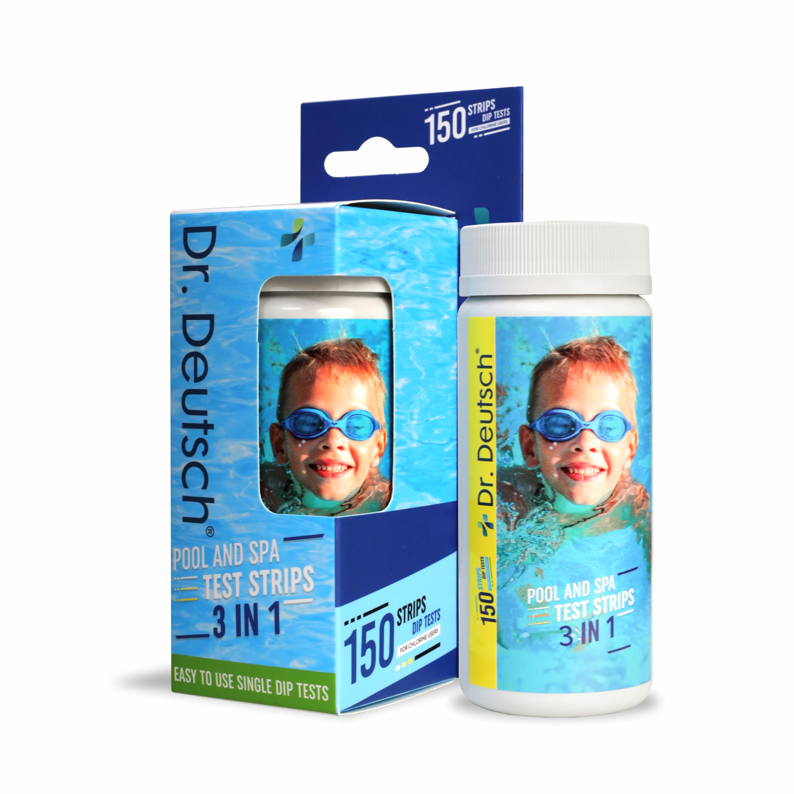 Dr.Deutsch Hot Tub Test Strips 150 Count, 3-in-1 Pool & Spa Water Test Kit for pH, Total Alkalinity, Free Chlorine & Bromine, Accurate Pool Test Strips for Swimming Pool & Spa, CE, FDA & UKCA