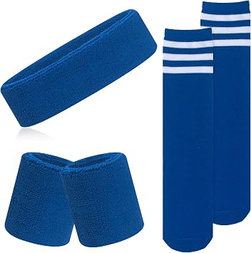 ONUPGO 5 Pieces Kids Sweatbands Soccer Socks Set - Sports Headband, Wristbands, Striped High Socks for Kids, Youth,Toddler & Baby - Football, Basketball, Running, Cycling, Tennis