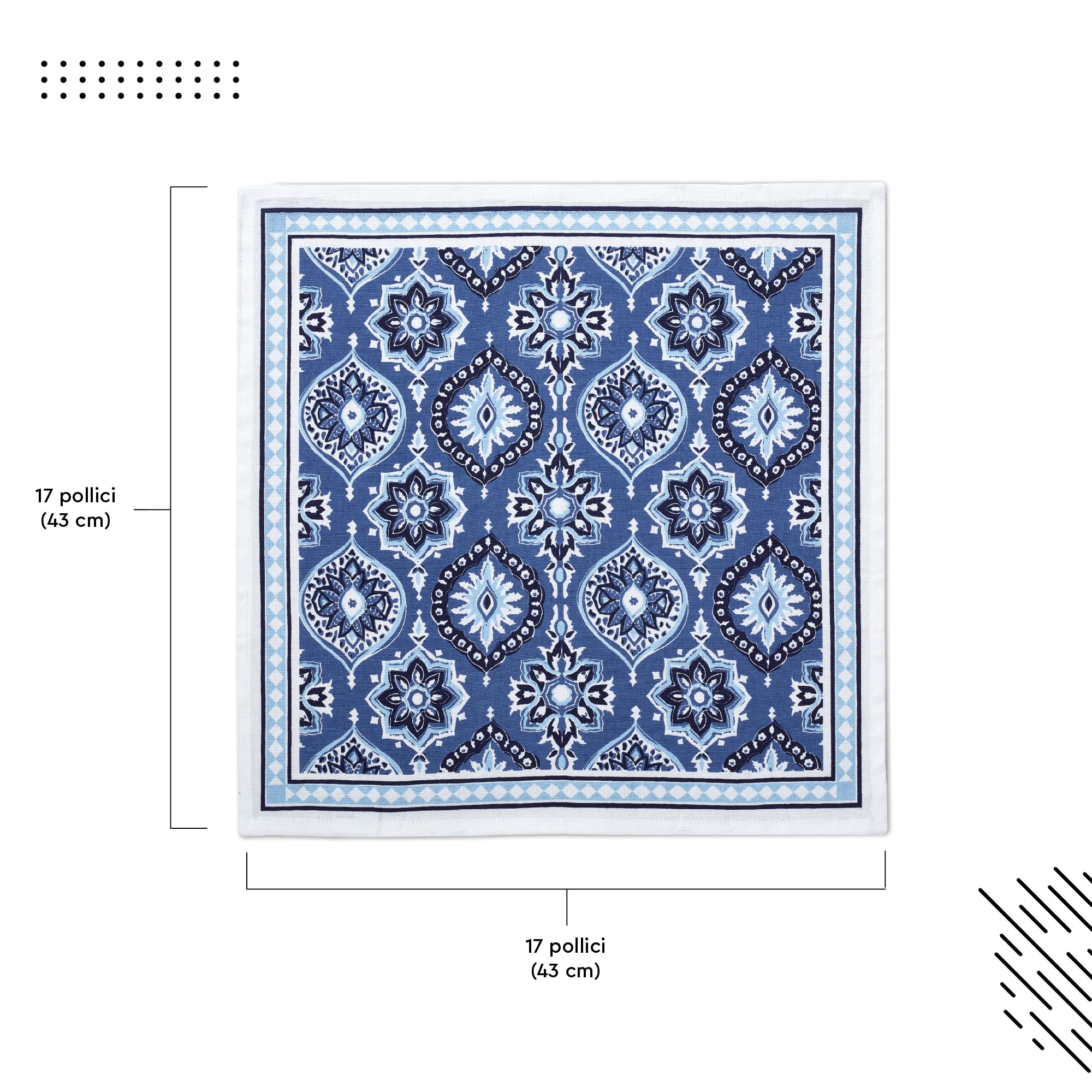 Encasa XO Tovaglioli da Tavola Set di 6 | Tovaglioli in Tela di Cotone con Stampa a Blocco Indaco-03, 45x45 cm | Stampa a Mano Jaipur Sanganeri