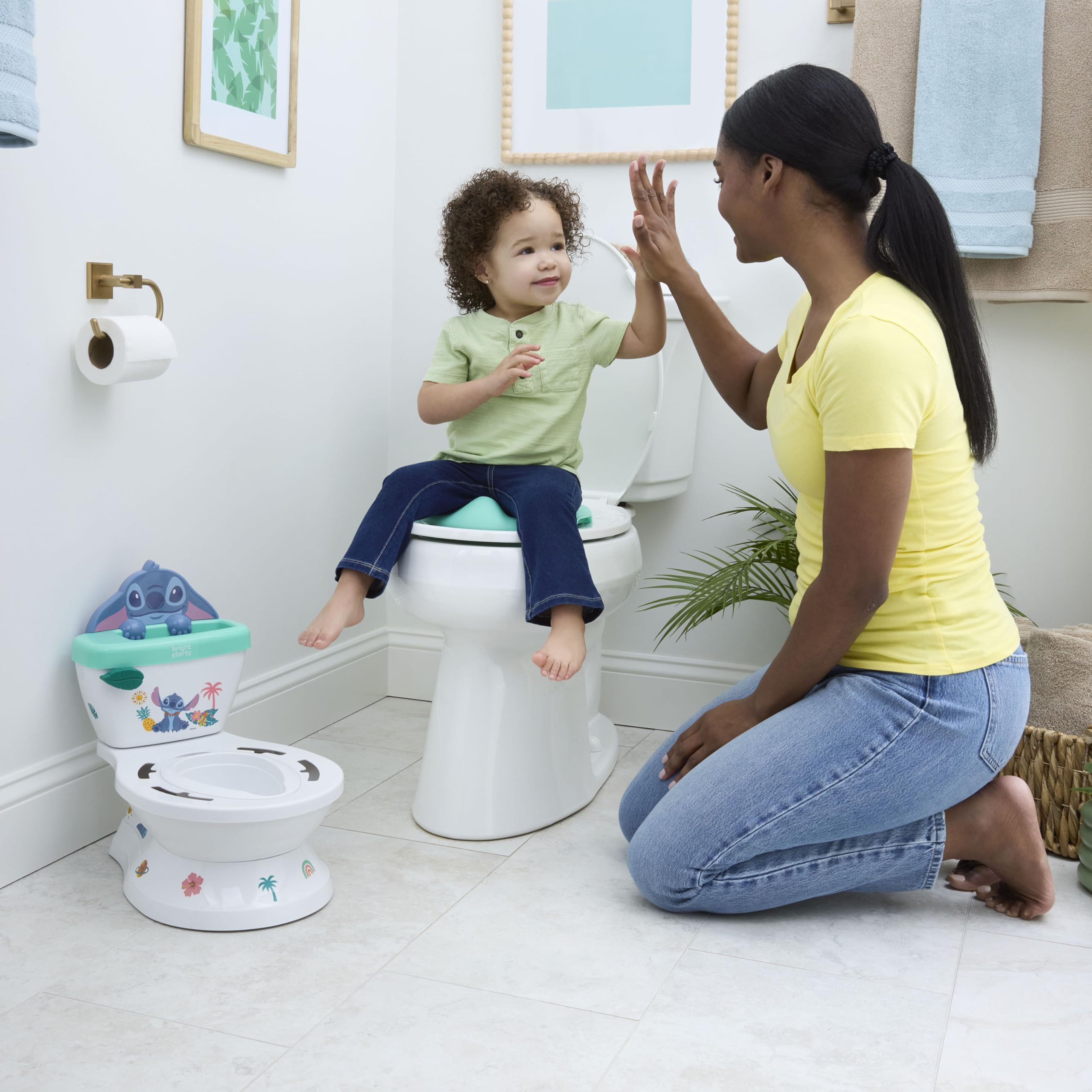 Bright Starts, Disney Baby Stitch My Size Vasino Bambini di Bright Starts, 2-in-1 Vasino con Suono di Scarico, Sedile WC Rimovibile, Include 12 Adesivi, Addestramento al Vasino, Da 18 Mesi
