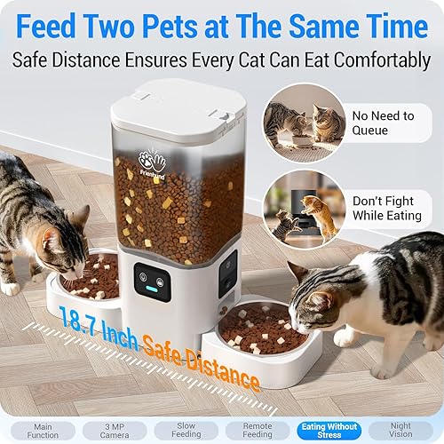 Miniatura 7 de Comedero automático para gatos 5G WiFi con dos cámaras HD alimentador automático para perros de 7 litros con visión nocturna, dispensador automático