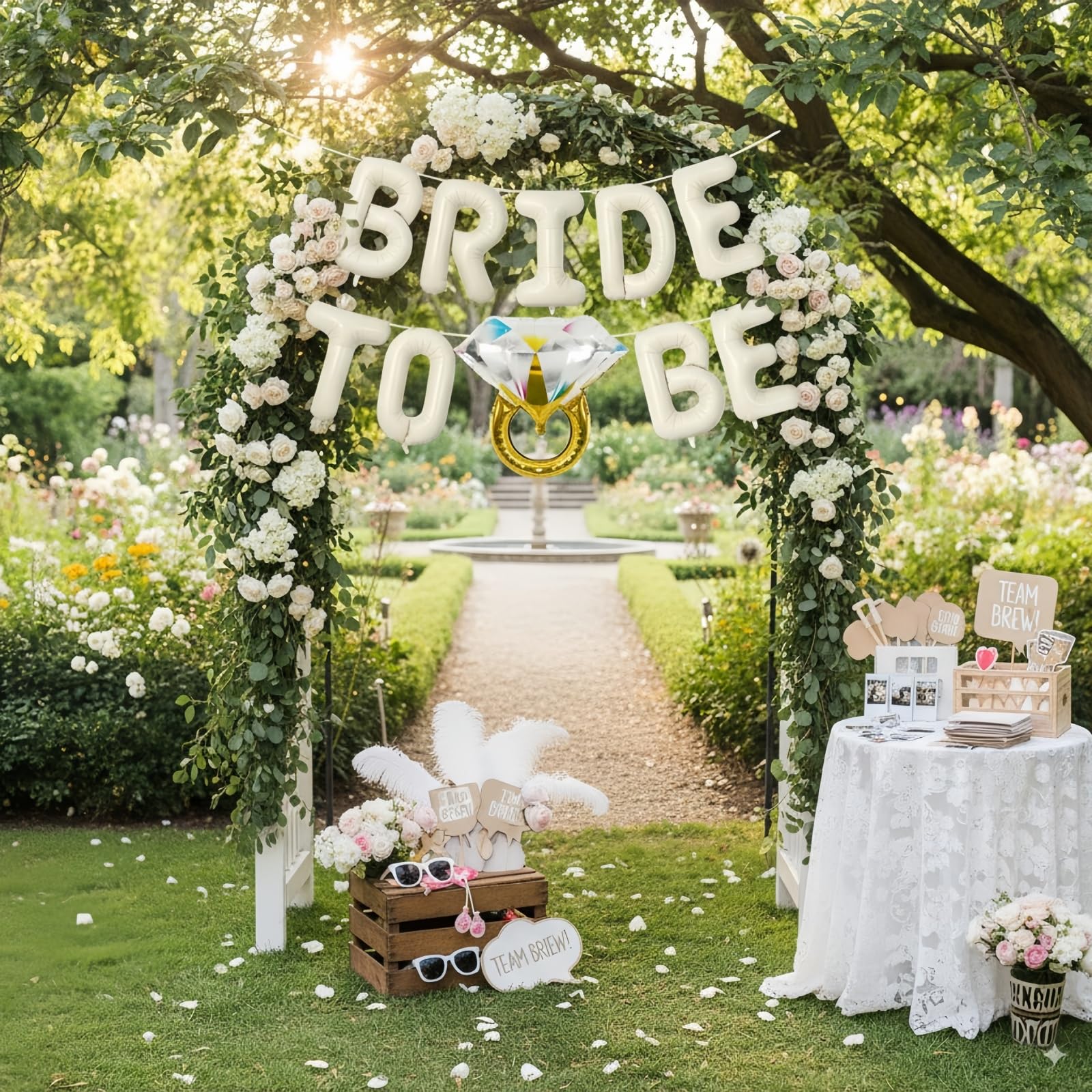 Beige Bachelorette Party Decorations, Cream White Sand Bride To Be Bridal Shower Letter Balloons Banner with Diamond Ring Mylar Foil Balloon for Engagement Wedding Photo Booth Hen Room Party Decor - Image 4