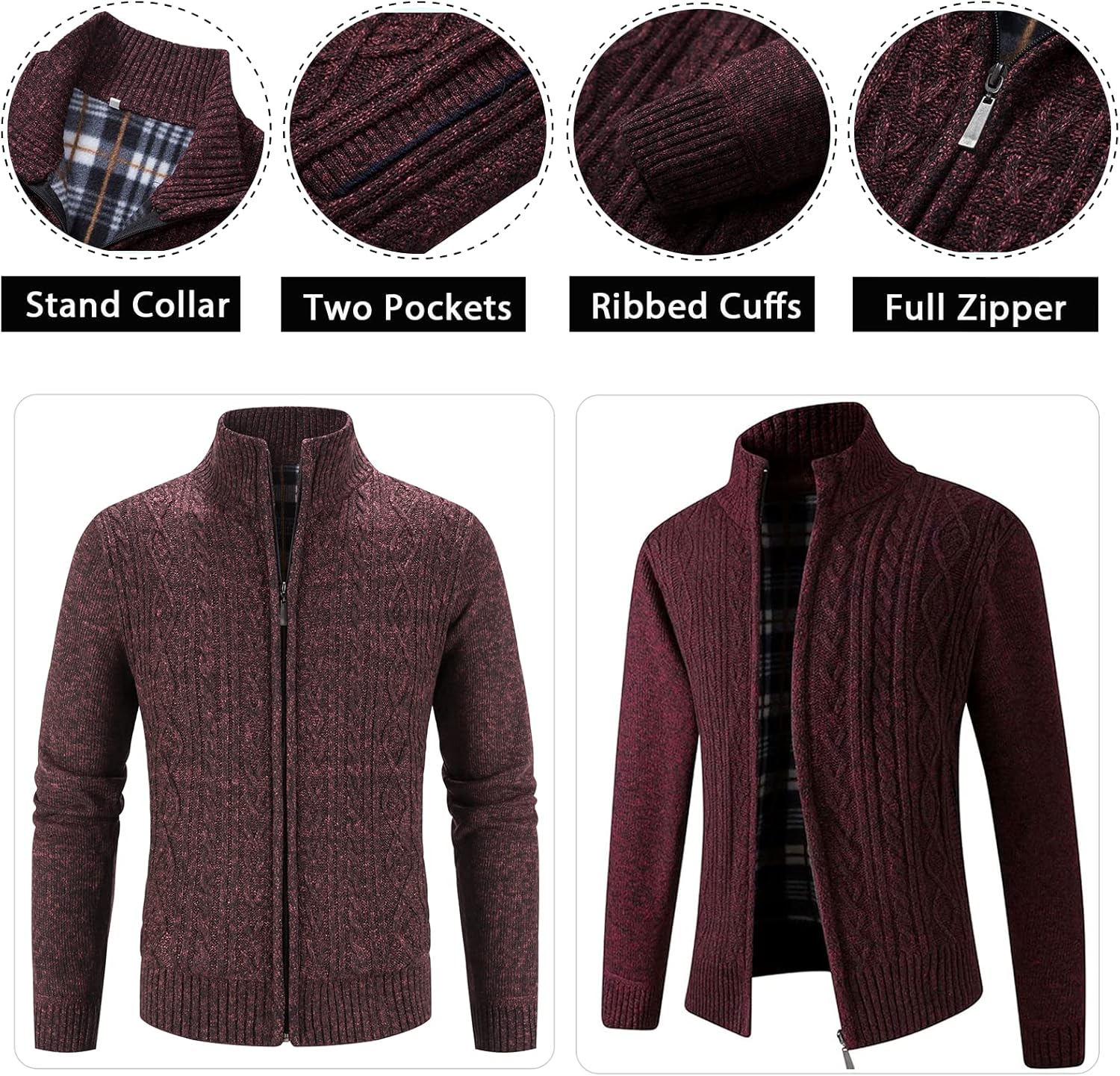 Msmsse Men's Cardigan Sweaters Full Zip Knitted Sweater for Men - Image 2