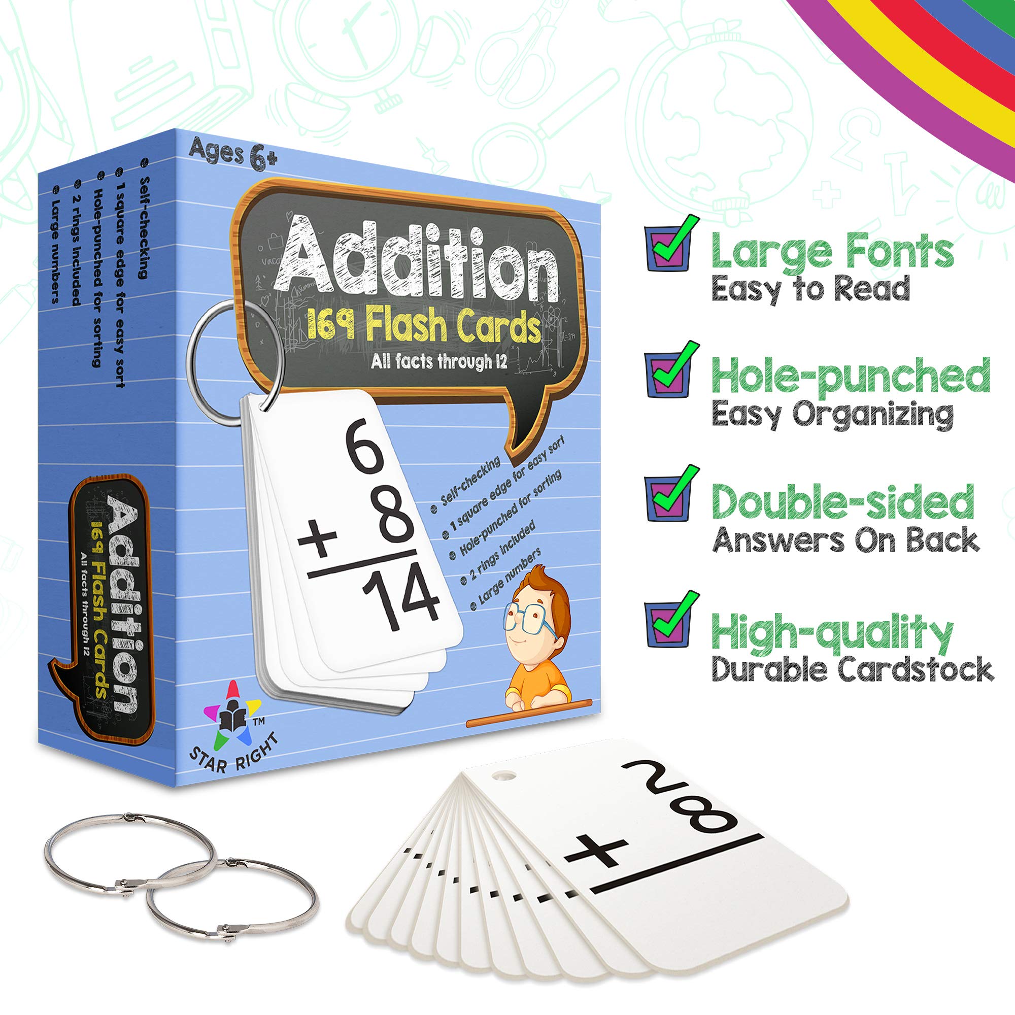 Star Right Math Flash Cards Addition Flash Cards 169 Hole Punched