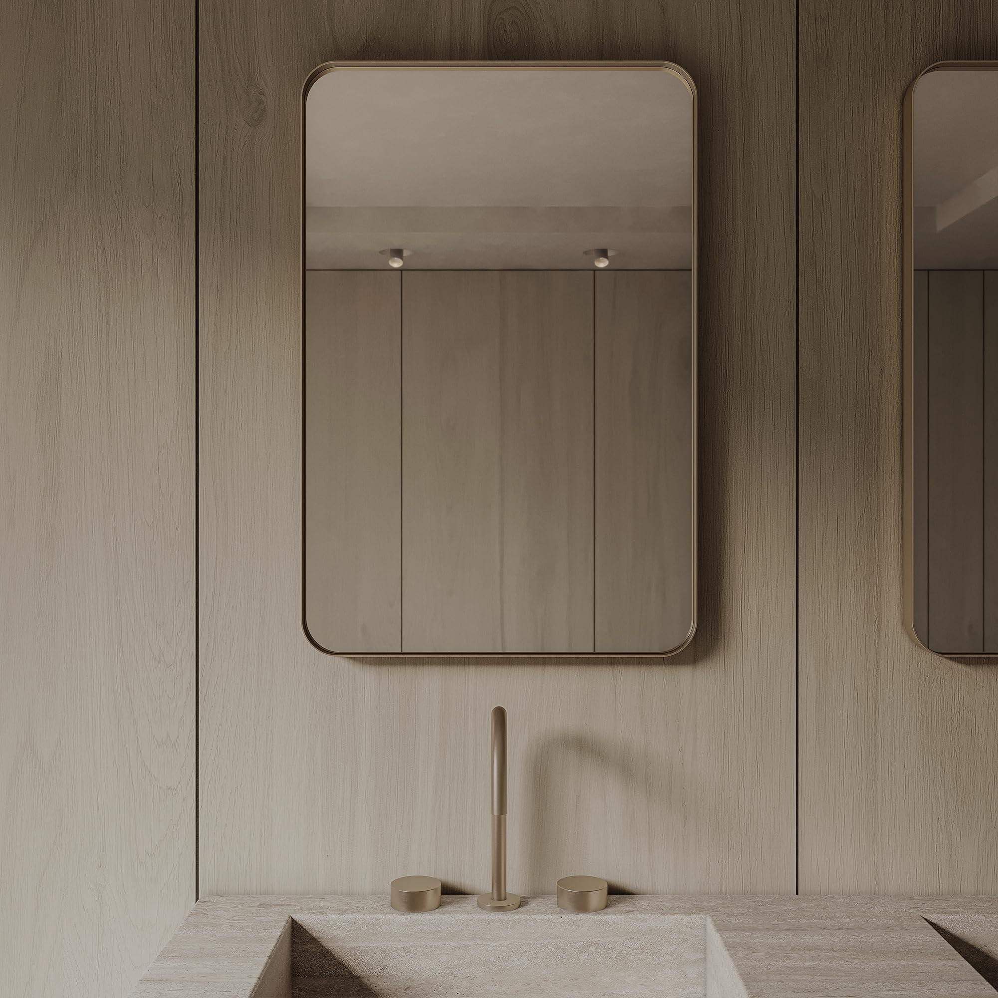 POZINO Wandspiegel Mit Holzrahmen – 61x91 Cm, Goldener Dekorativer Rahmen | Badezimmerspiegel & Wohnzimmer-Deko