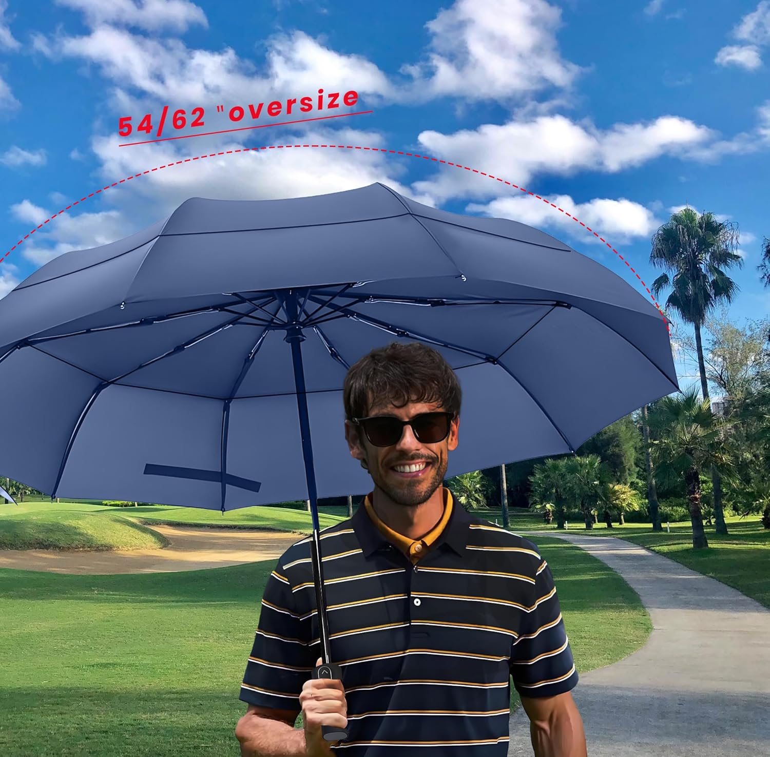 MRTLLOA 49/54/62 Inch Large Folding Golf Umbrella, Oversize Double Canopy Vented 10 Ribs Windproof Compact Travel Umbrellas for Rain - Image 9
