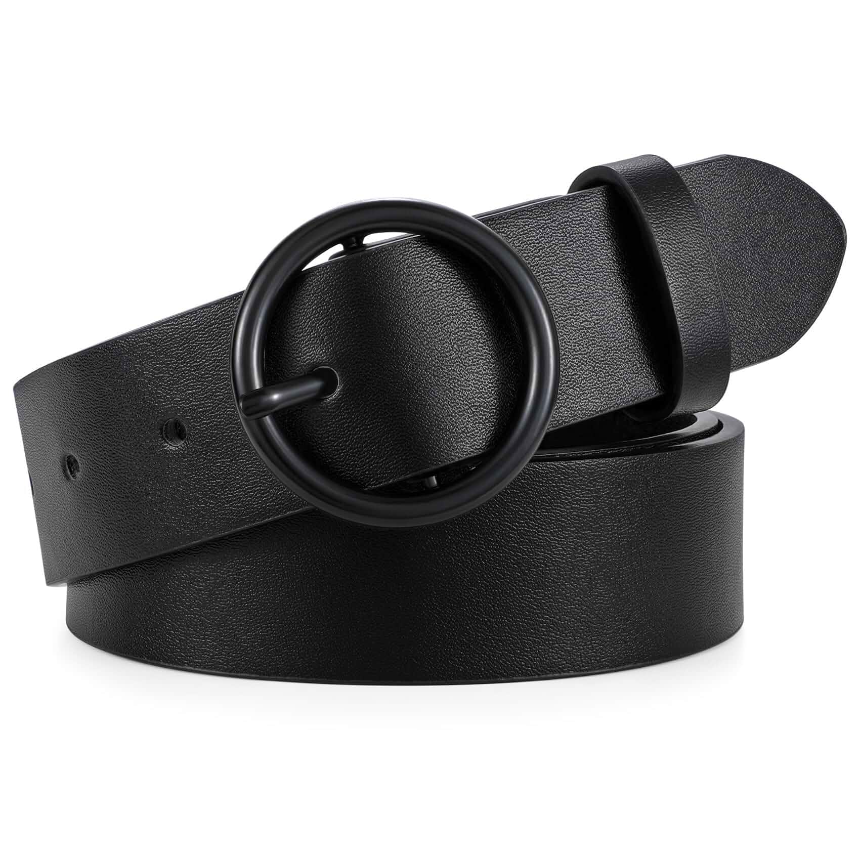 XZQTIVE Women Leather Belt with Circle Gold Buckle Fashion Ladies Waist Belt for Jeans Pants Dresses