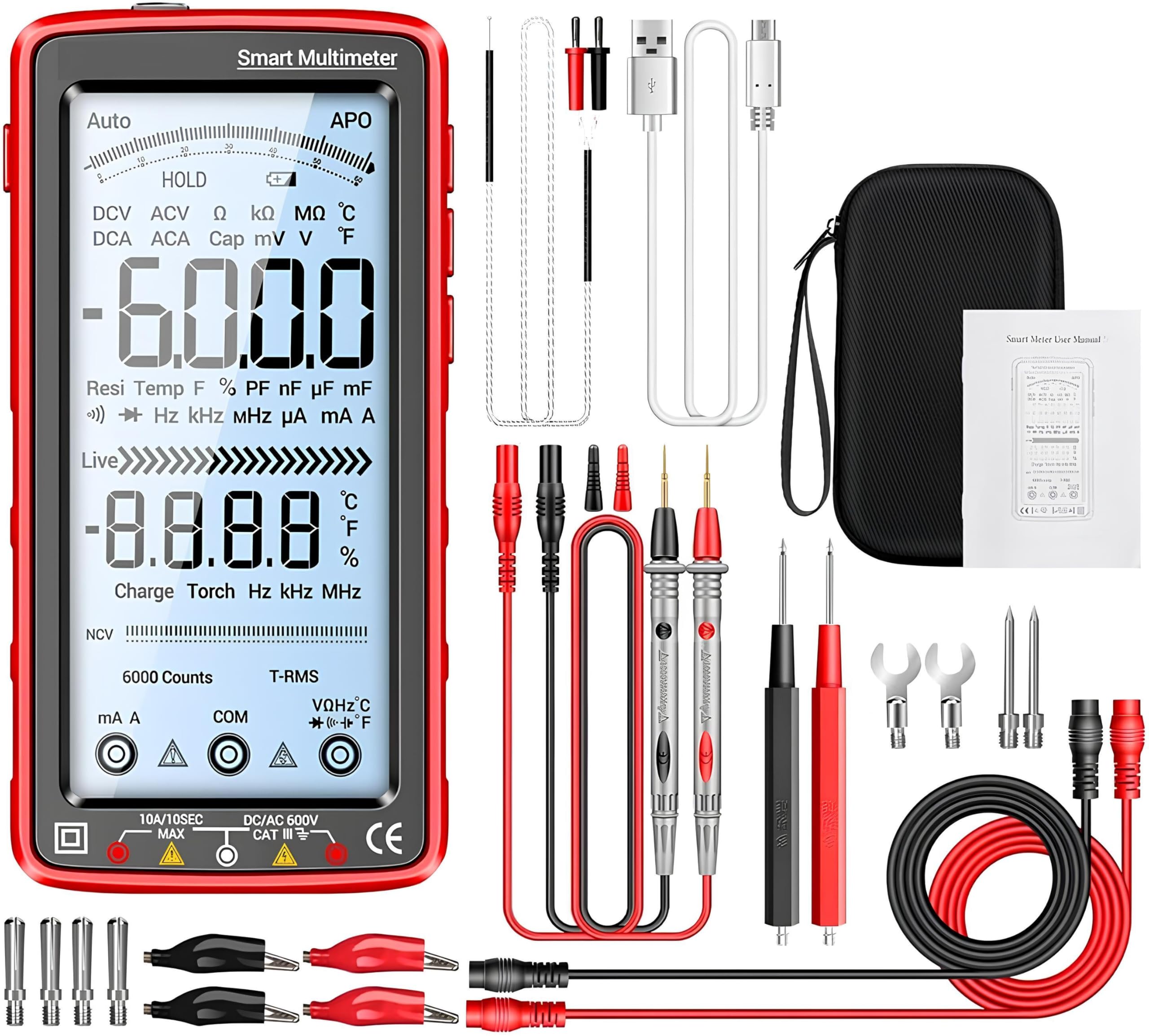 Multimetro digitale professionale ricaricabile 681 - Tester di scansione automatica RMS 6000 Count con rilevamento della tensione senza contatto, schermo LCD retroilluminato e torcia elettrica