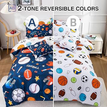 A Nice Night 6Pc Basketball Comforter Bedding Set for Kids Teen,Navy,Queen