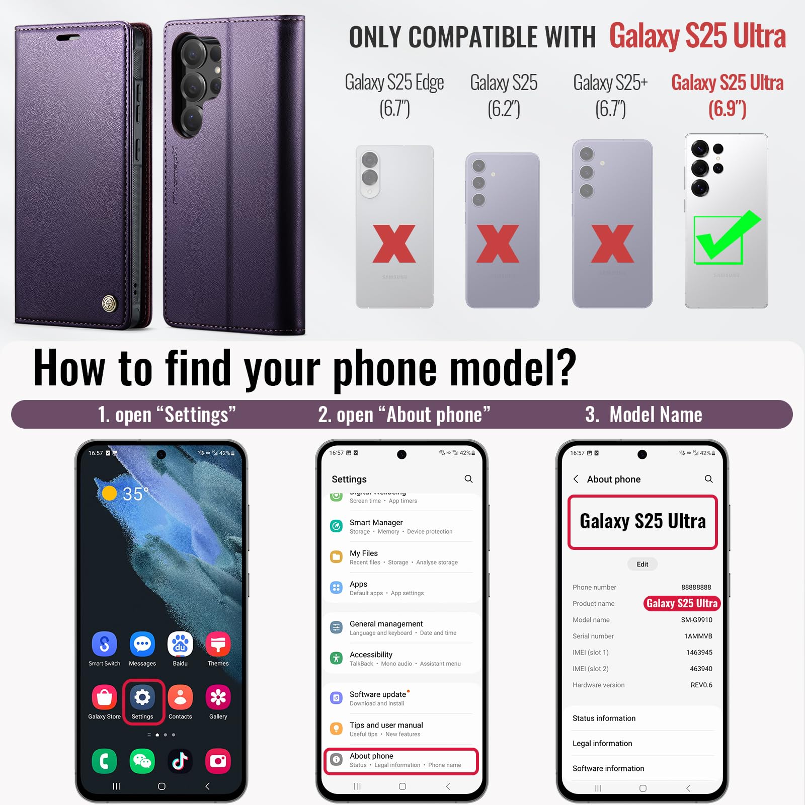 Funda tipo cartera para Samsung Galaxy S25 Ultra compatible con Magsafe, 2 en 1, de piel sintética, con bloqueo RFID, tarjetero, a prueba de golpes, magnética, desmontable, para Galaxy S25