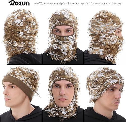 Miniatura 2 de Máscara de esquí pasamontañas ROXUN, máscara de cara completa de felpa con diseño desgastado para hombresmujeres