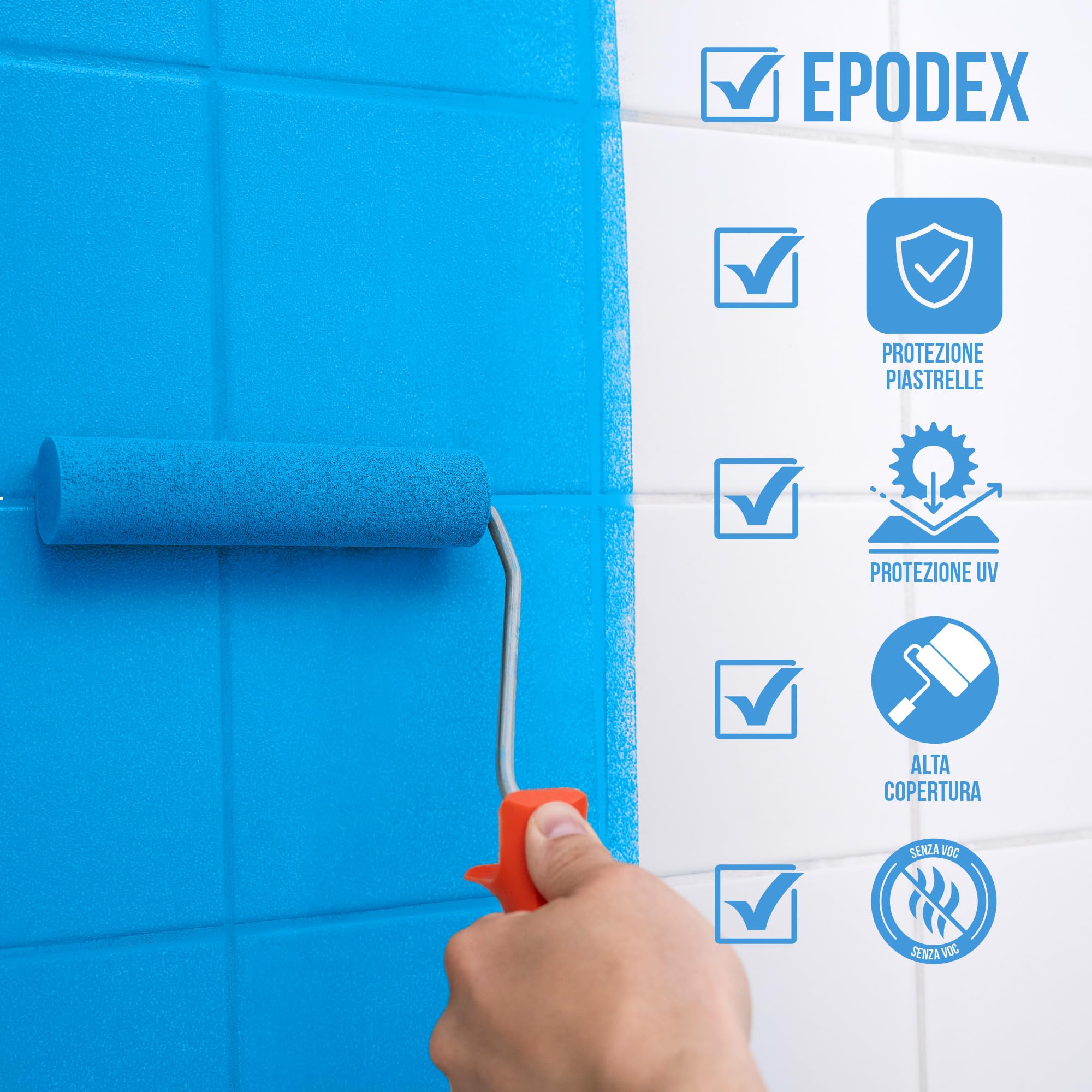 EPODEX 1K Vernice per piastrelle con accessori per cucina, bagno e altro, smalto satinato per piastrelle da pareti interne, 1kg (8m² per mano) - Grigio argento