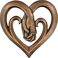 TopBrass Heart Holding Hands Wall Sculpture - Copper Bronze Verdigris Finish, Romantic Forever Love Decor