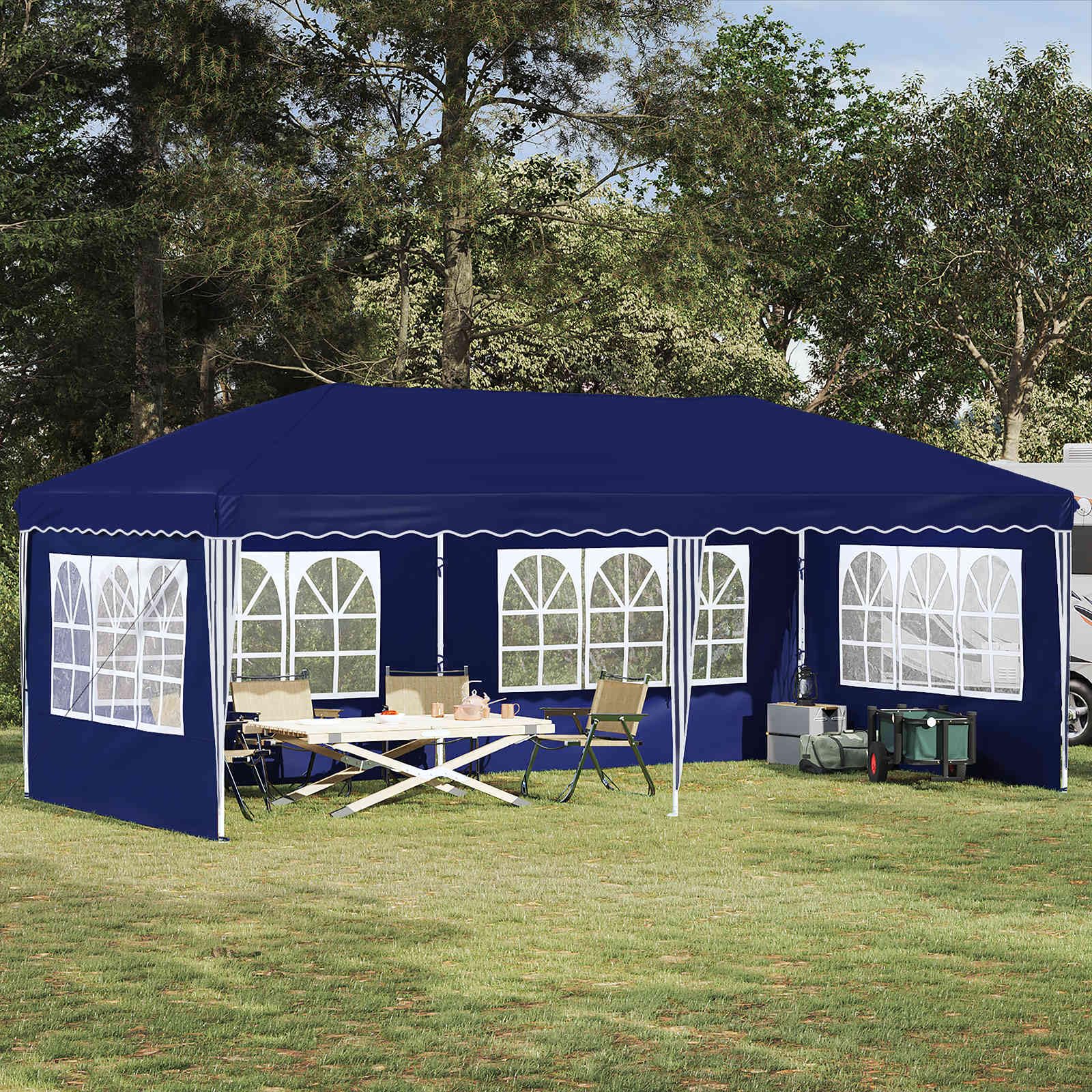 Namiot imprezowy Pop-up 575 x 289 x 245 cm, niebieski pawilon ogrodowy, namiot składany, namiot imprezowy z 4 ściankami bocznymi, odporny na warunki atmosferyczne, ochrona przed