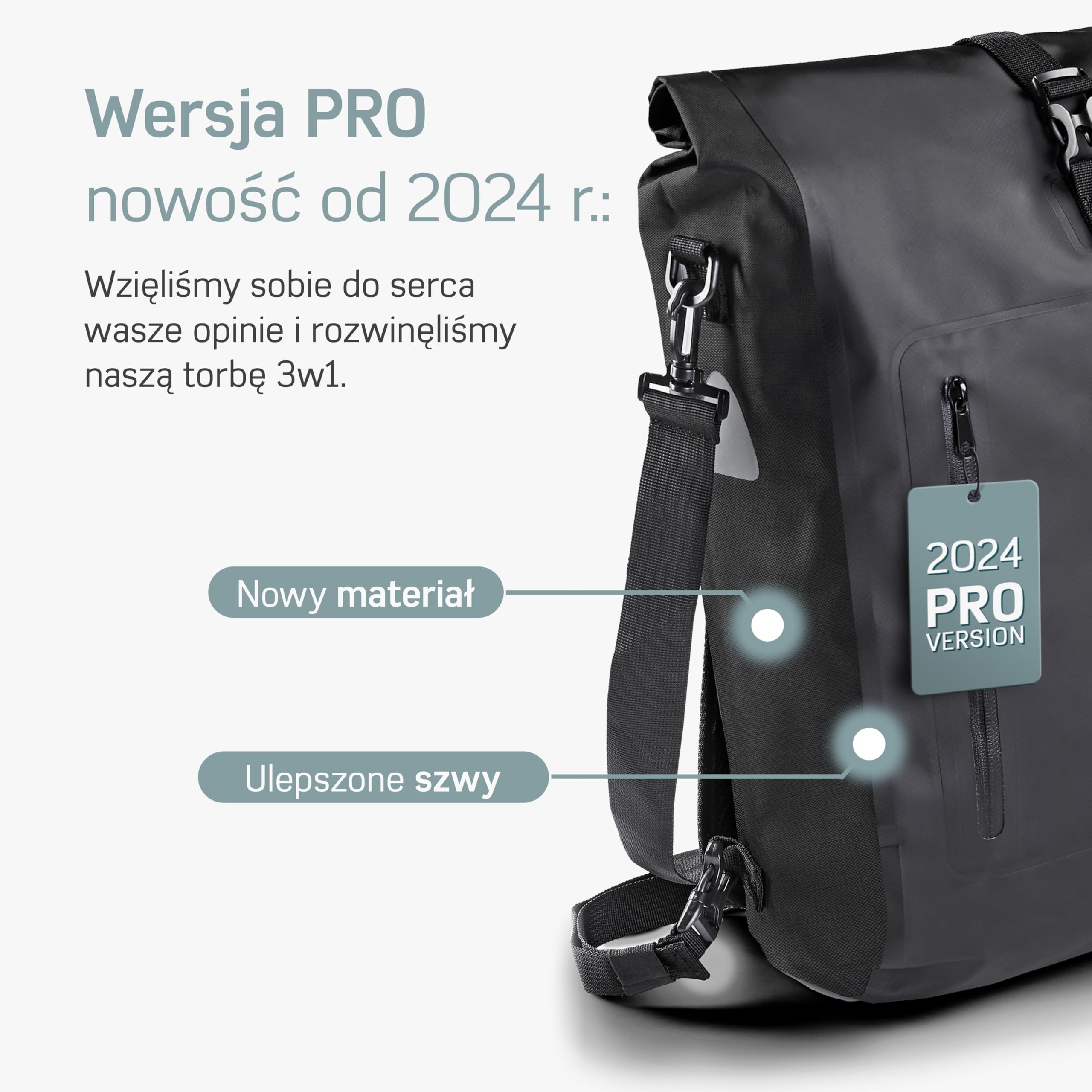 Borgen Torba na bagażnik rowerowy, 25 l, w 100% wodoszczelna, uchwyt i pasek na ramię, torba na bagażnik