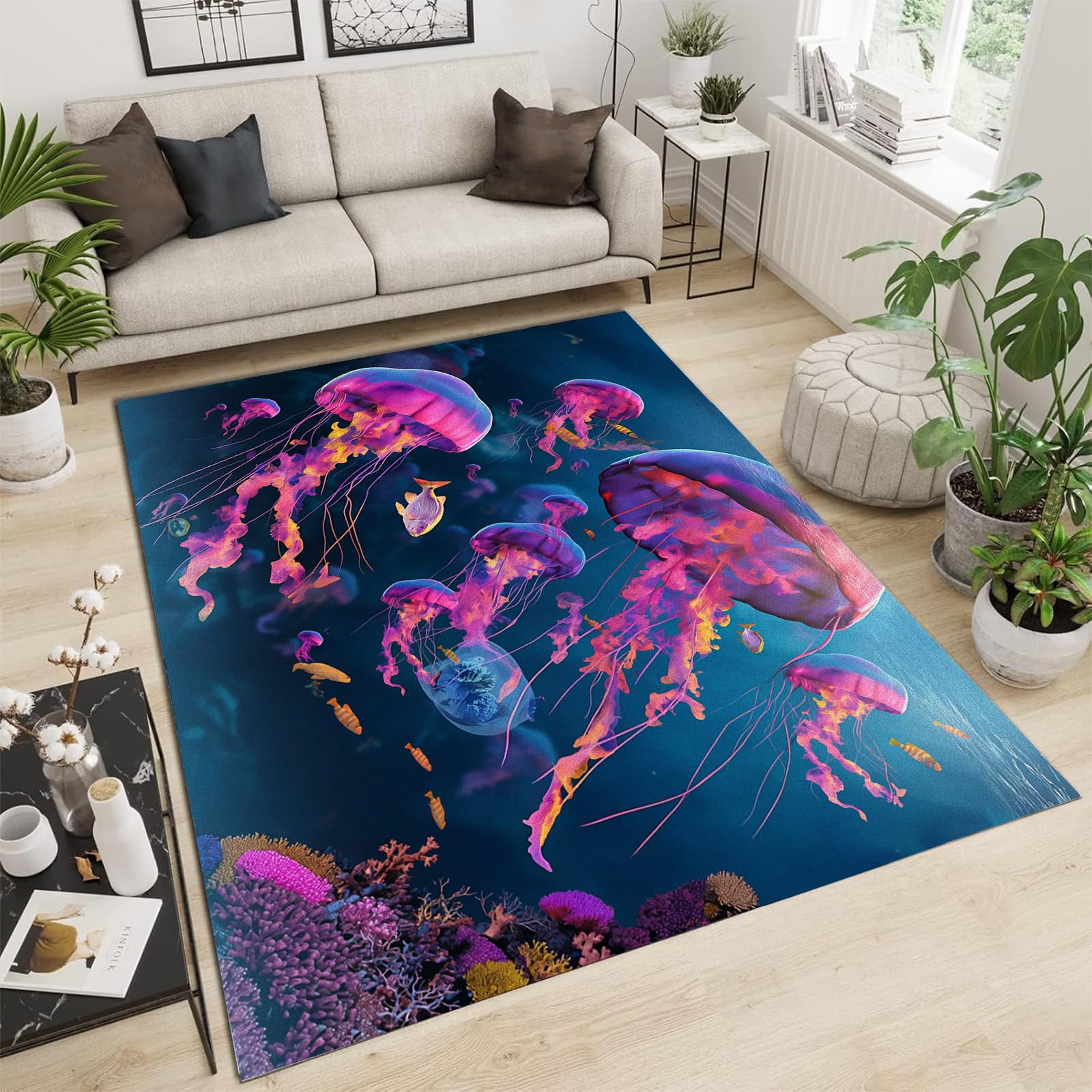 Méduses feuilles de récif corallien doux paillasson intérieur salon 60x90cm