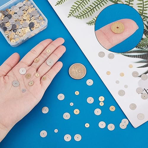 Miniatura 3 de CREATCABIN 600 cuentas Heishi de latón, 2 colores, 4 tamaños, 0.236 pulgadas, 0.315 pulgadas, planas, redondas, de metal, espaciadores, hallazgos,