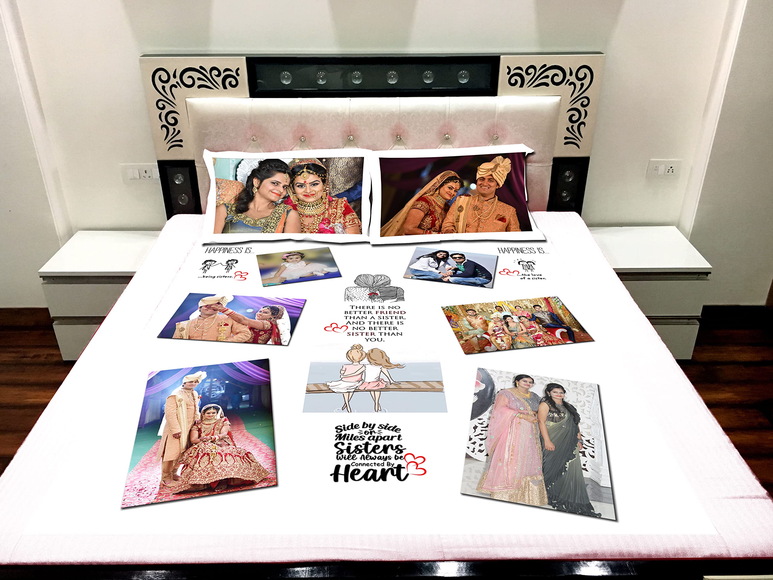 Sunshine Decor 100% Cotton Customized Photo Print Bedsheet for Double Bed (White-90x98 inch) with 2 Customized Pillow Covers(White-20x30 inch)-0020