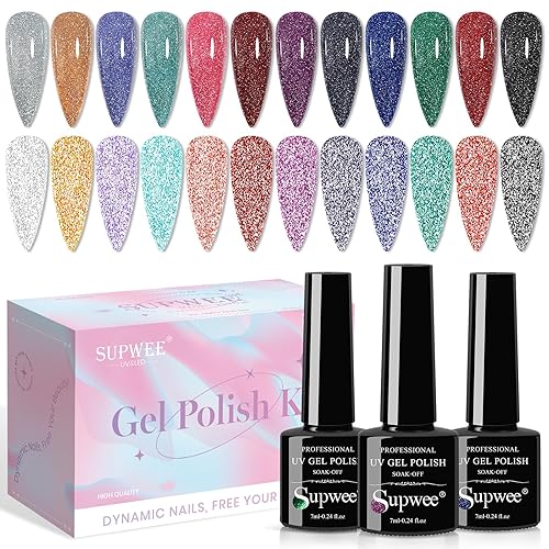 Esmalte de gel con purpurina reflectante de 12 colores, esmalte de uñas de gel plateado, rosa, azul, brillante, holográfico, manicura para remojar