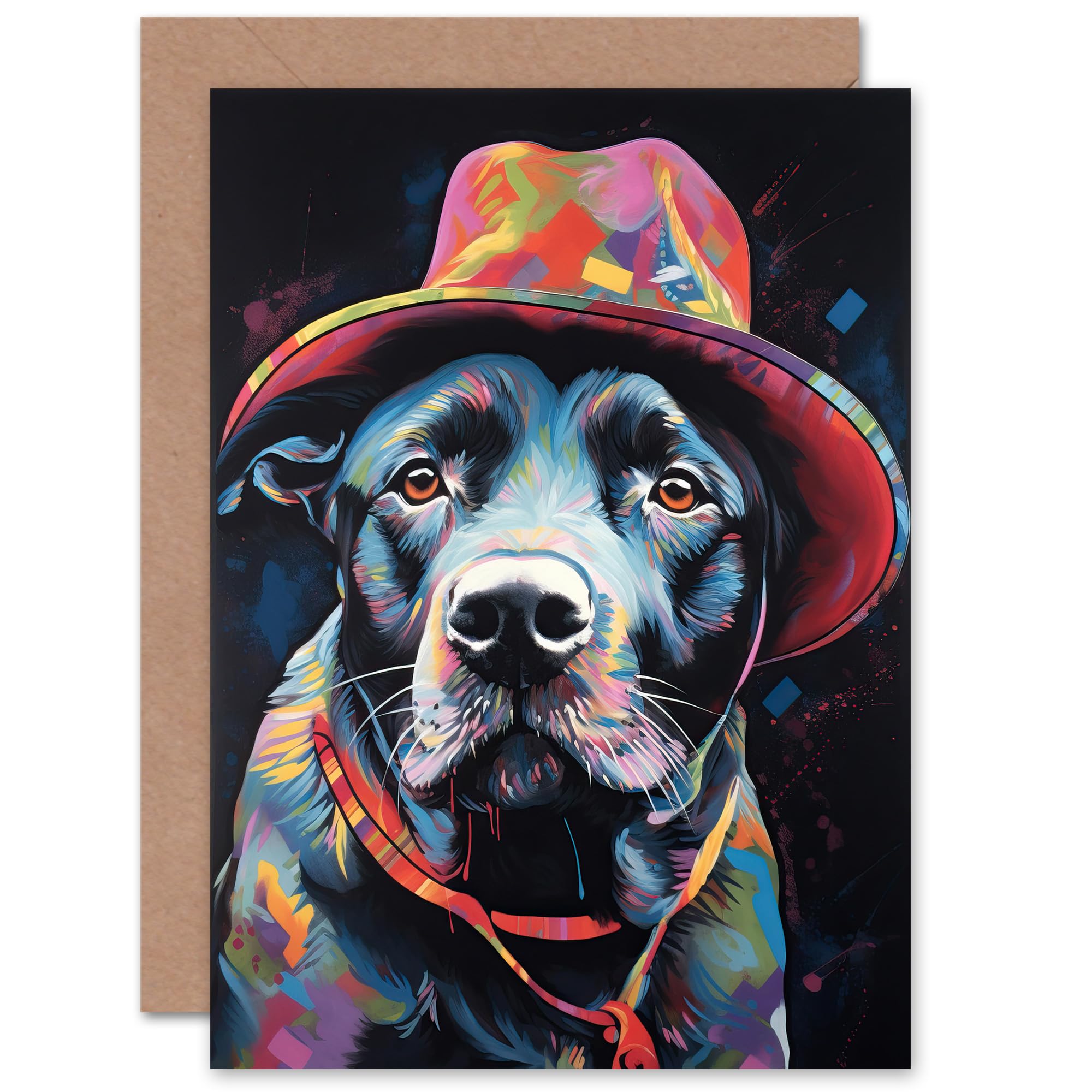 Artery8 Labrador Dog Cowboy Hat for Husband Him Dad Son Brother Birthday Thank You Congratulations Blank Art Greeting Card