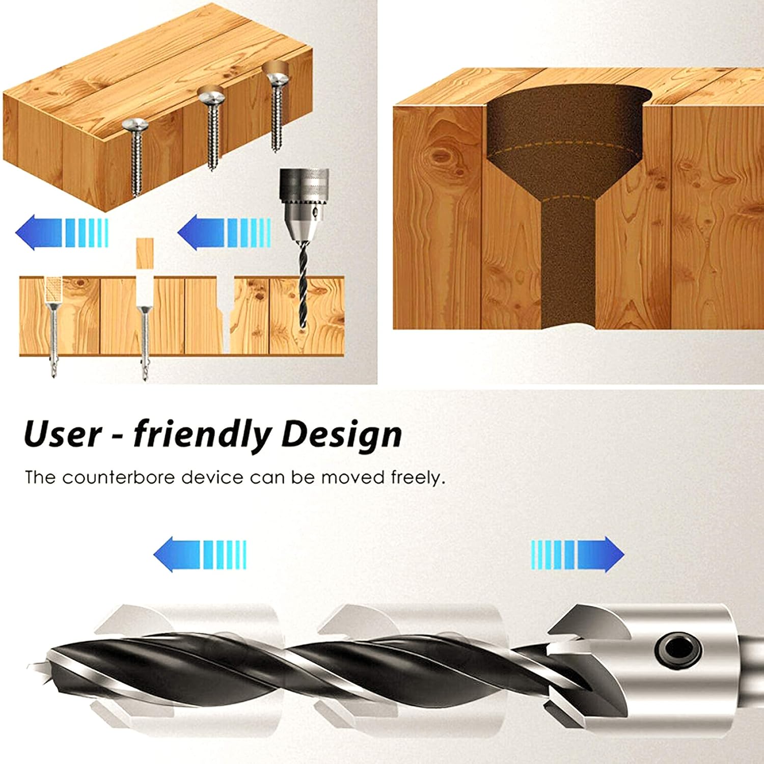 7-Piece HSS Countersink Drill Bit Set for Woodworking - 75° & 82° Angles
