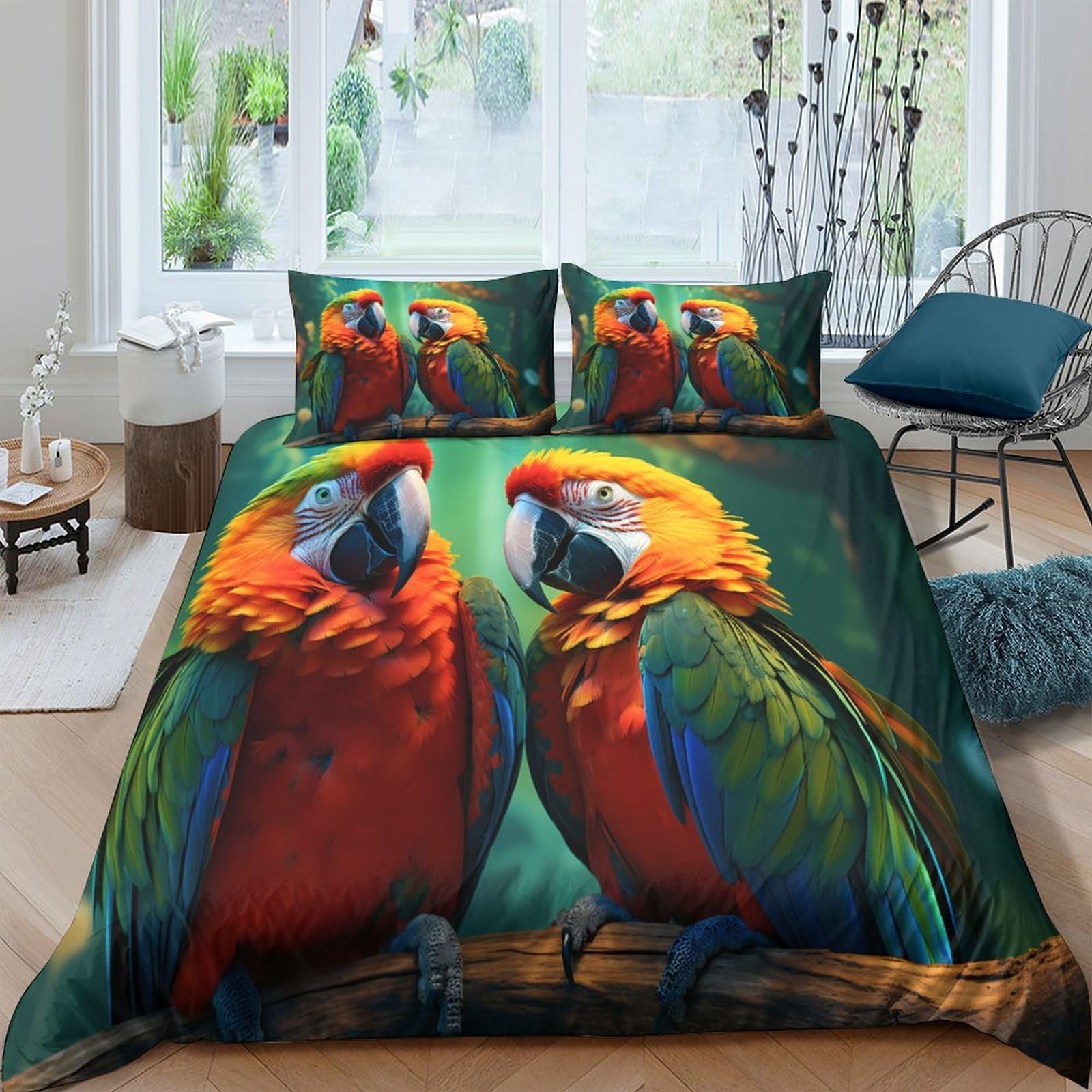 Ctjqhvkz Style-1 3D Printed Colorful Parrot Fitted Sheet Microfiber Soft Bird Art Mattress Cover For Bedroom Guest Room Decor Single（135X200cm）