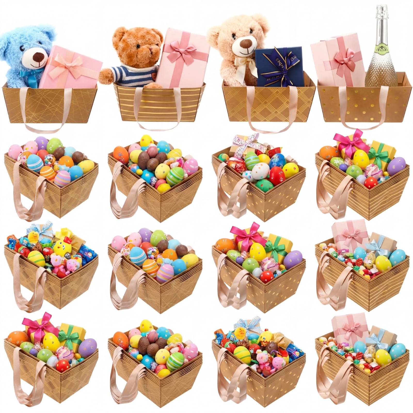 Pinkunn Hochzeitskorb für Geschenke, leere Geschenkkörbe mit Griffen, Markttabletts mit Griffen, 4 Designs für Pakete, Verpackungen, Partys, 48 Stück