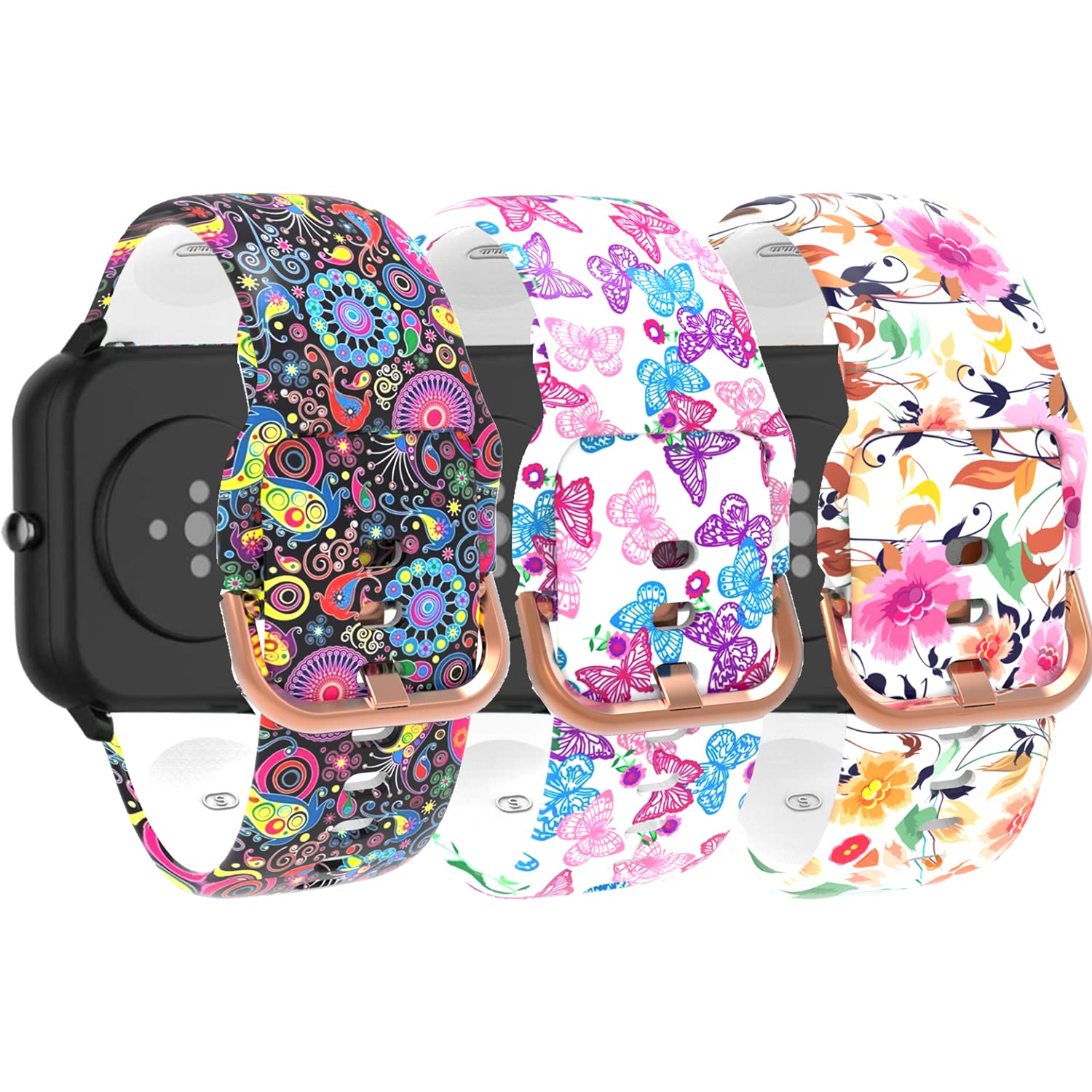 Bands Compatible with Popglory Smart Watch Band P22 Pattern Breathable Silicone Wristband Sport Straps Replacement Band for Popglory P22-image-27