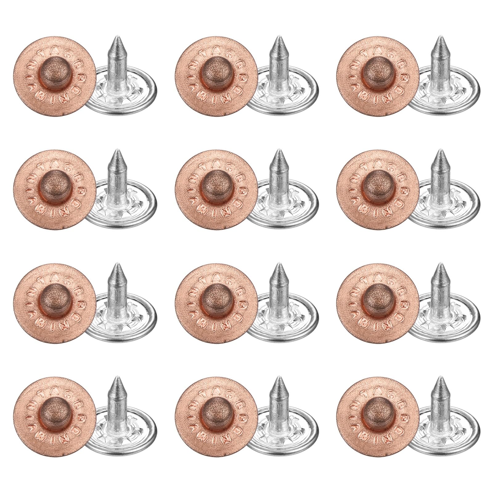 sourcing map 50 Sets Jean Rivets 9.5mm Metal Jeans Buttons Replacement Kit Universal No Sew Denim Fasteners Nipple Rivets Letter Style for Jeans Pants Jackets Bags Crafts, Rose Gold