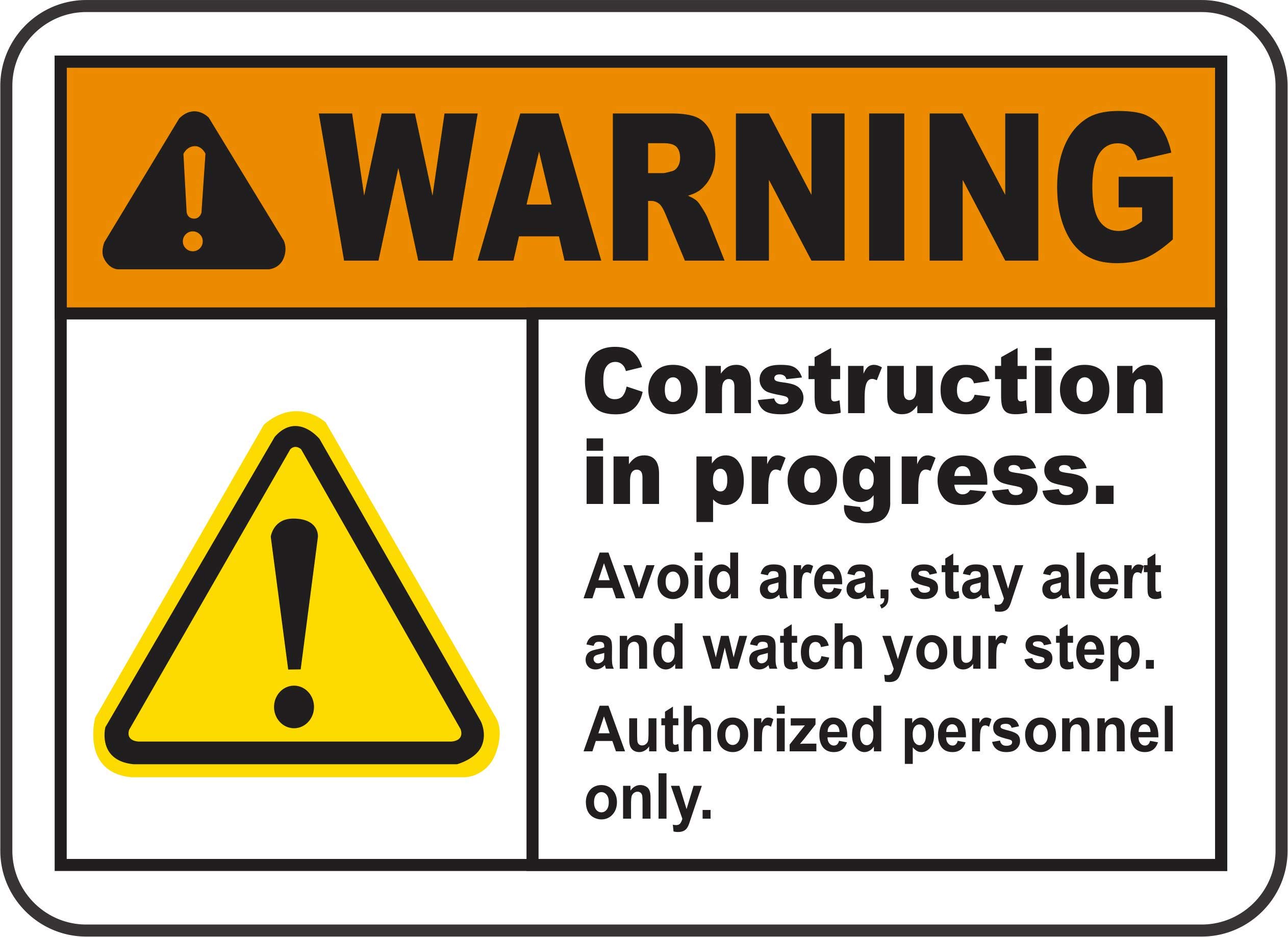 INDIGOS UG - Pegatinas - Seguridad - Advertencia - Construction In Progress Sign 254mmx177mm - Decal for Office - Oficina - Empresa - Escuela