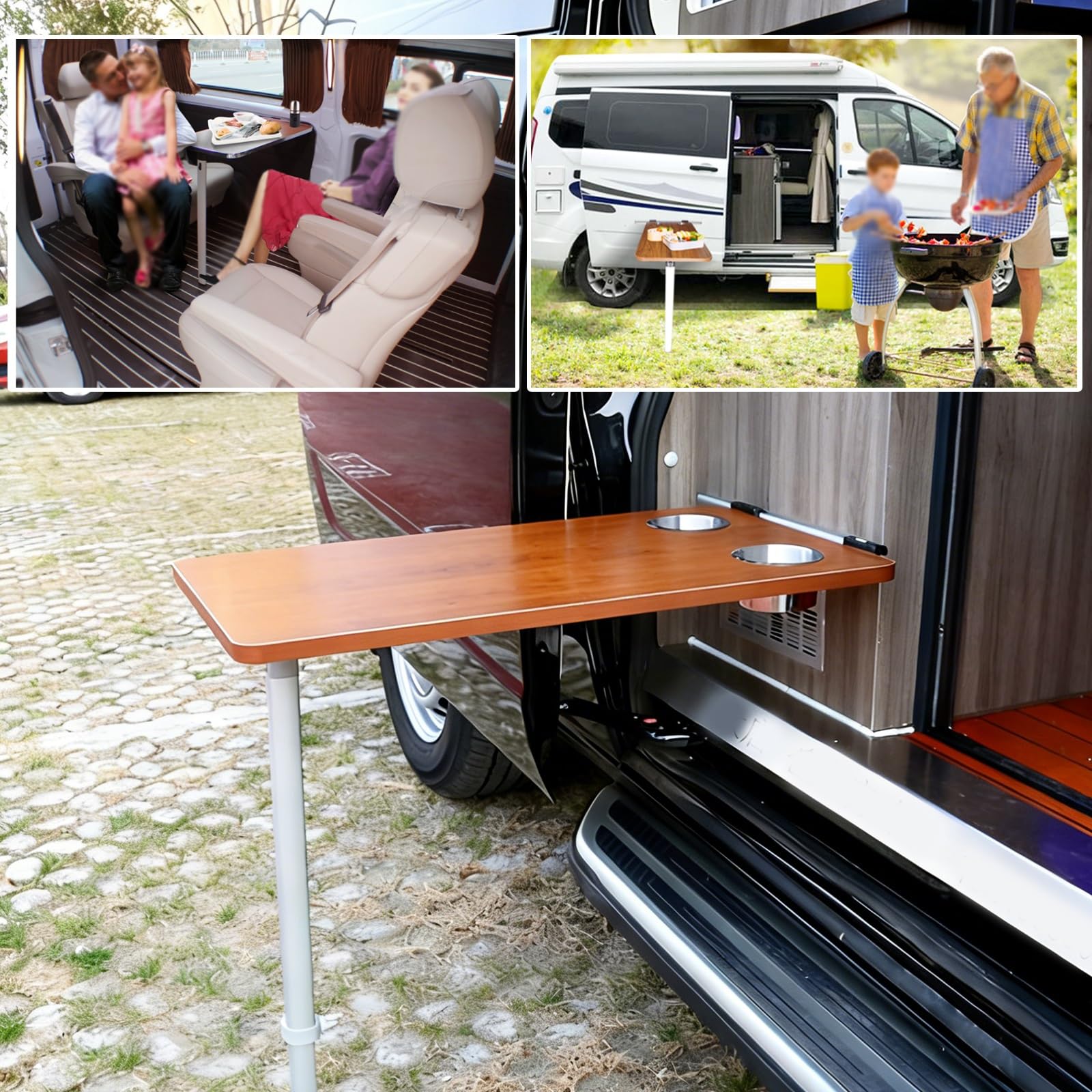Wohnmobiltische, Wandmontierter Klapptisch mit Teleskopbeinen und Getränkehalter für Camper, Wohnmobile, Wohnwagen und Yachten(Brown)