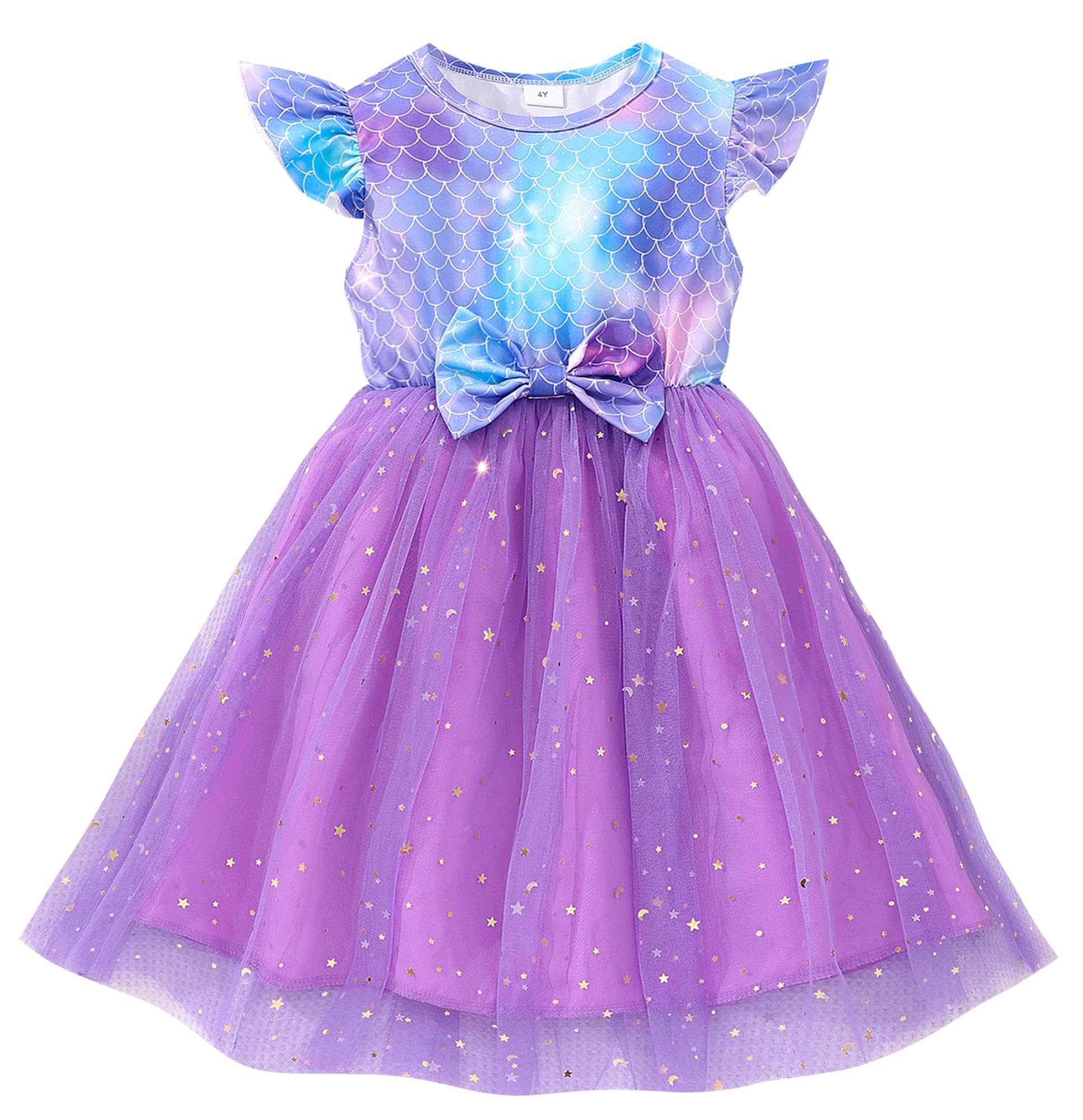 Toddler Baby Girls Tulle Dress Dinosaur Birthday Party Outfit Flutter Sleeve Princess Dresses Tutu Skirt