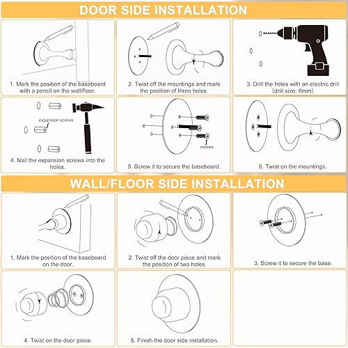 Miniatura 5 de Profasion Topes magnéticos para puerta, paquete de 4, topes de puerta de acero inoxidable para montaje en pared y piso, soporte de puerta mantiene