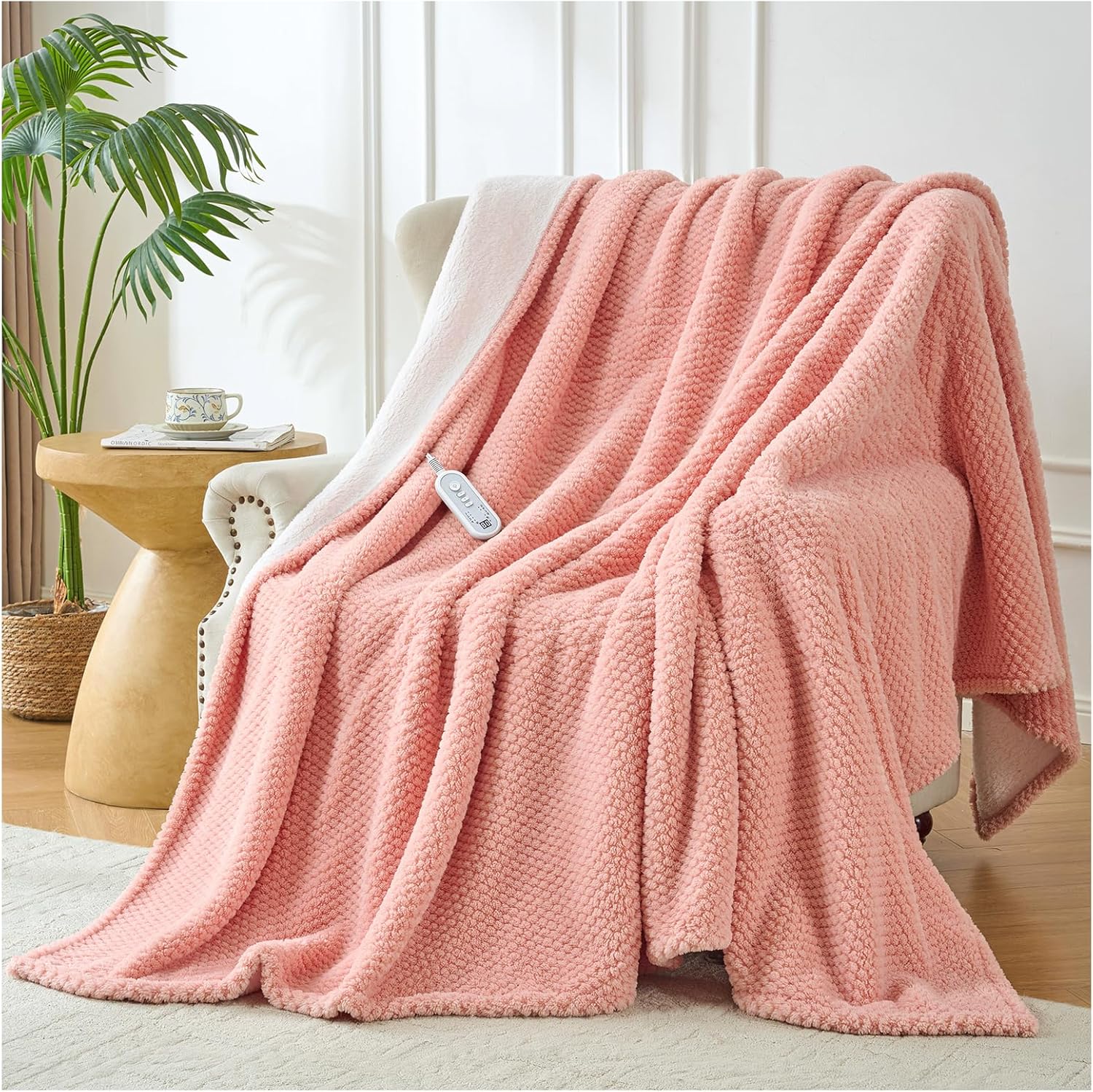 LunaHush Heated Blanket Electric Throw, 50" x 60" Heated Blanket with 8 Heat Levels & 8 Hours Auto Off, Fast Heating Blankets Machine Washable with ETL Certification, Pink