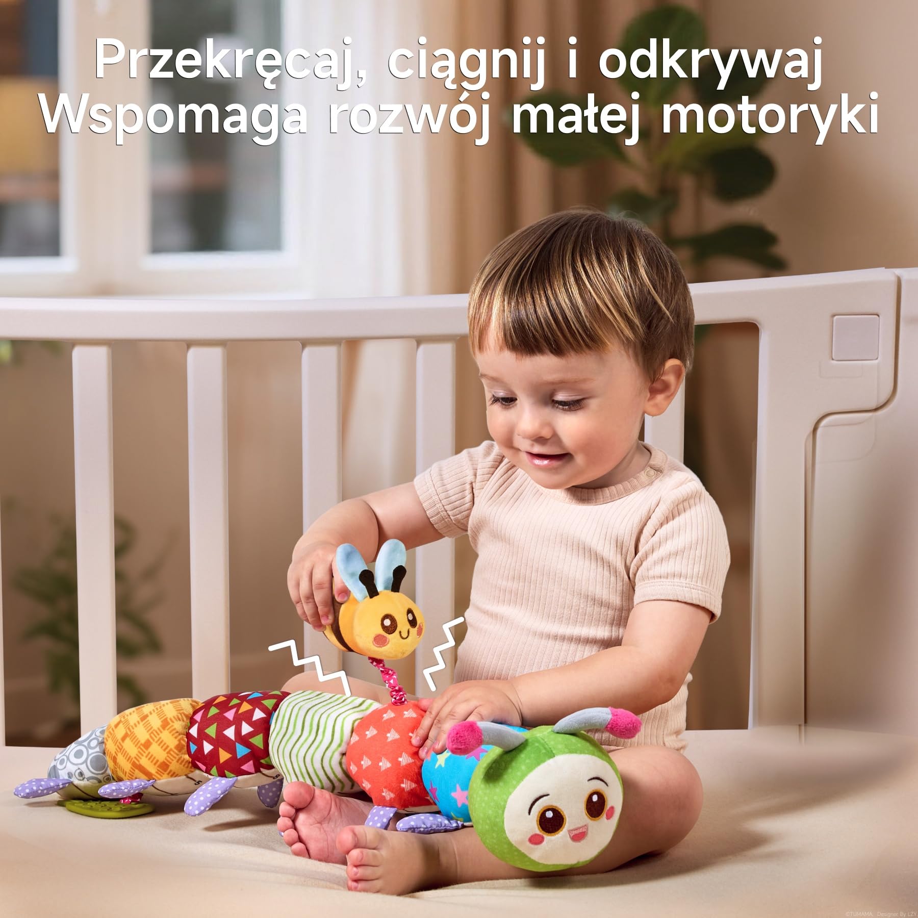 TUMAMA KIDS Zabawki dla niemowląt 0 3 6 miesięcy gąsienica sensoryczna Montessori zabawka dla dziewczynki , pluszowa zabawka dla niemowląt z grzechotką, gryzak, marszczony papier