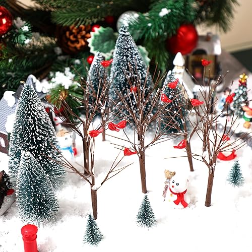 Miniatura 5 de Juego de 16 piezas de árboles de pueblo de Navidad, accesorios de pueblo de Navidad, decoración de ramas desnudas en miniatura, árboles de escarcha