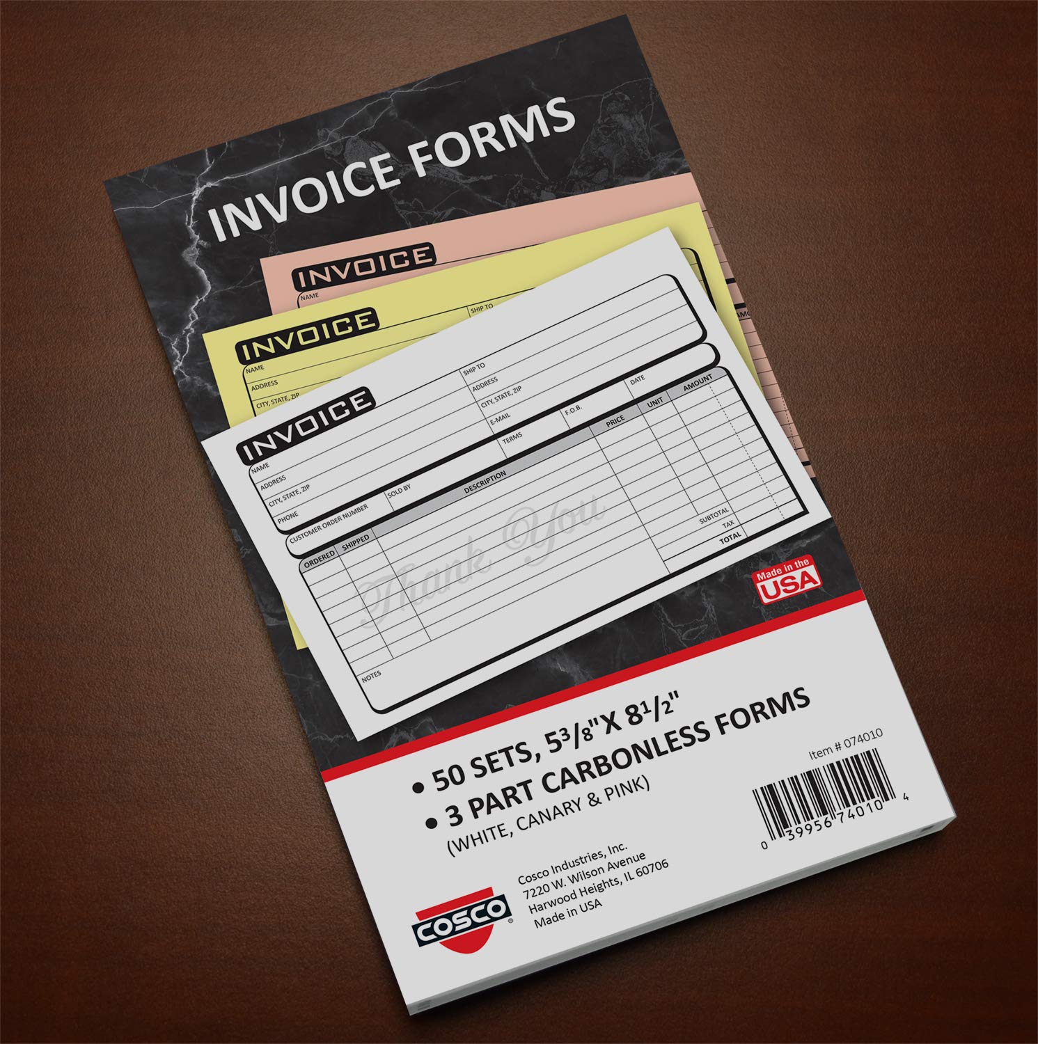 Cosco® Service Invoice Form Book with Slip, Business, 5 3/8" x 8 1/2", 3-Part, 50 Sets (074010)