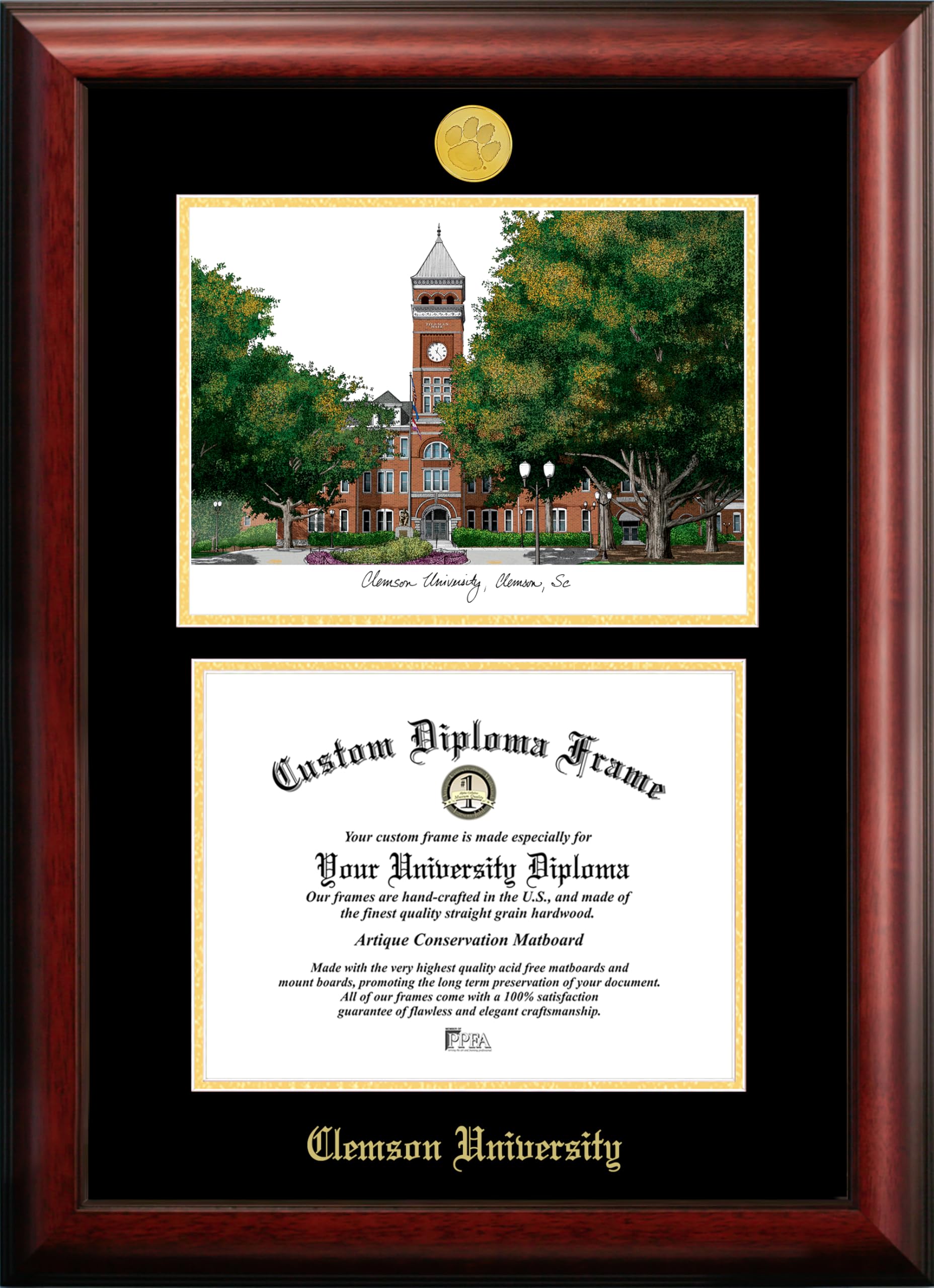 Campus Bilder Clemson Universität geprägt Diplom Rahmen mit Druckvorlage von Print, 21,6 x 27,9 cm Gold