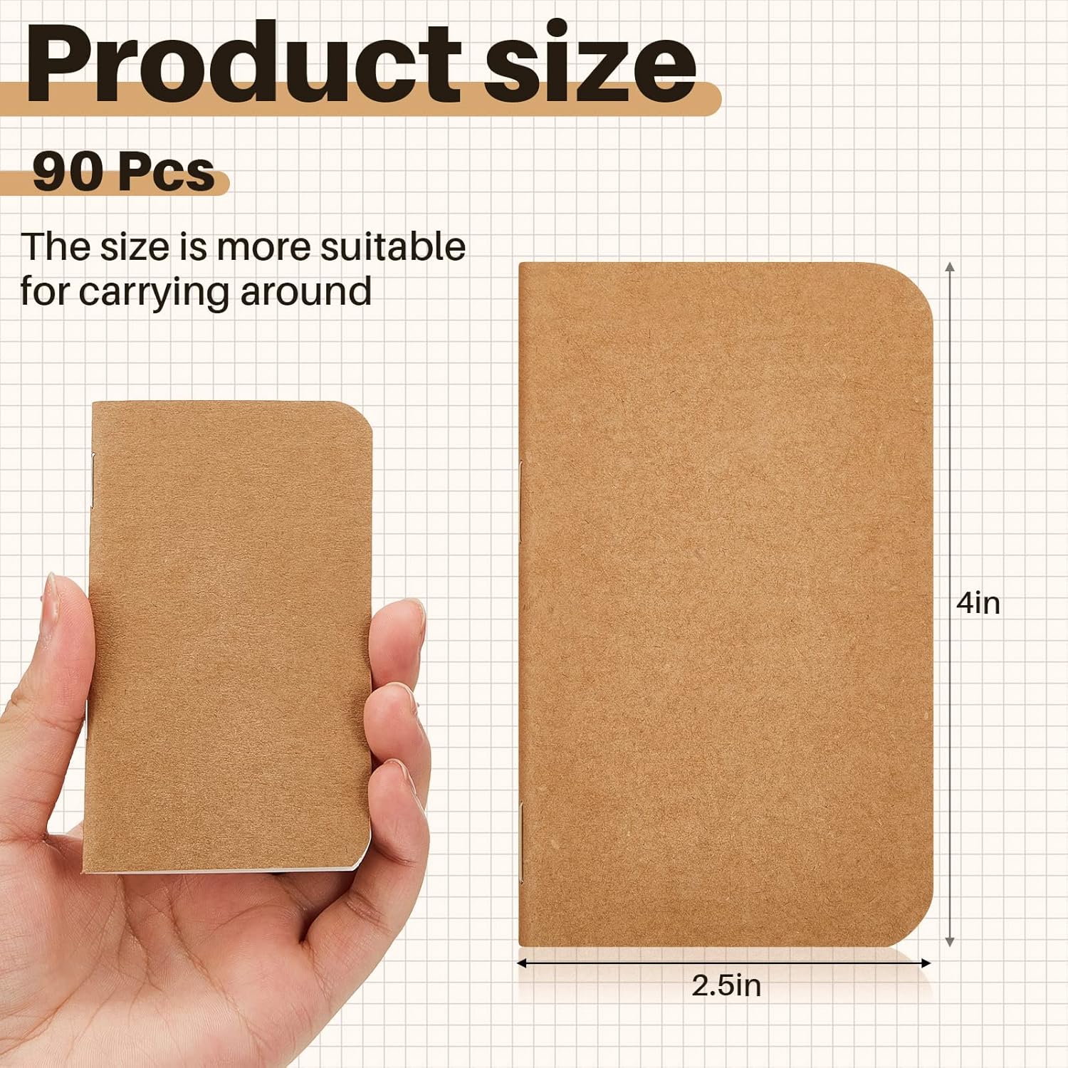 Outus 90 Pcs Mini Notebooks Bulk 4 x 2.5 Inch Small Lined Pocket Notepads Soft Cover Wallet Journal Notebooks Gifts for Students Teachers Classroom Party Prize School Supplies, 60 Pages(Brown)