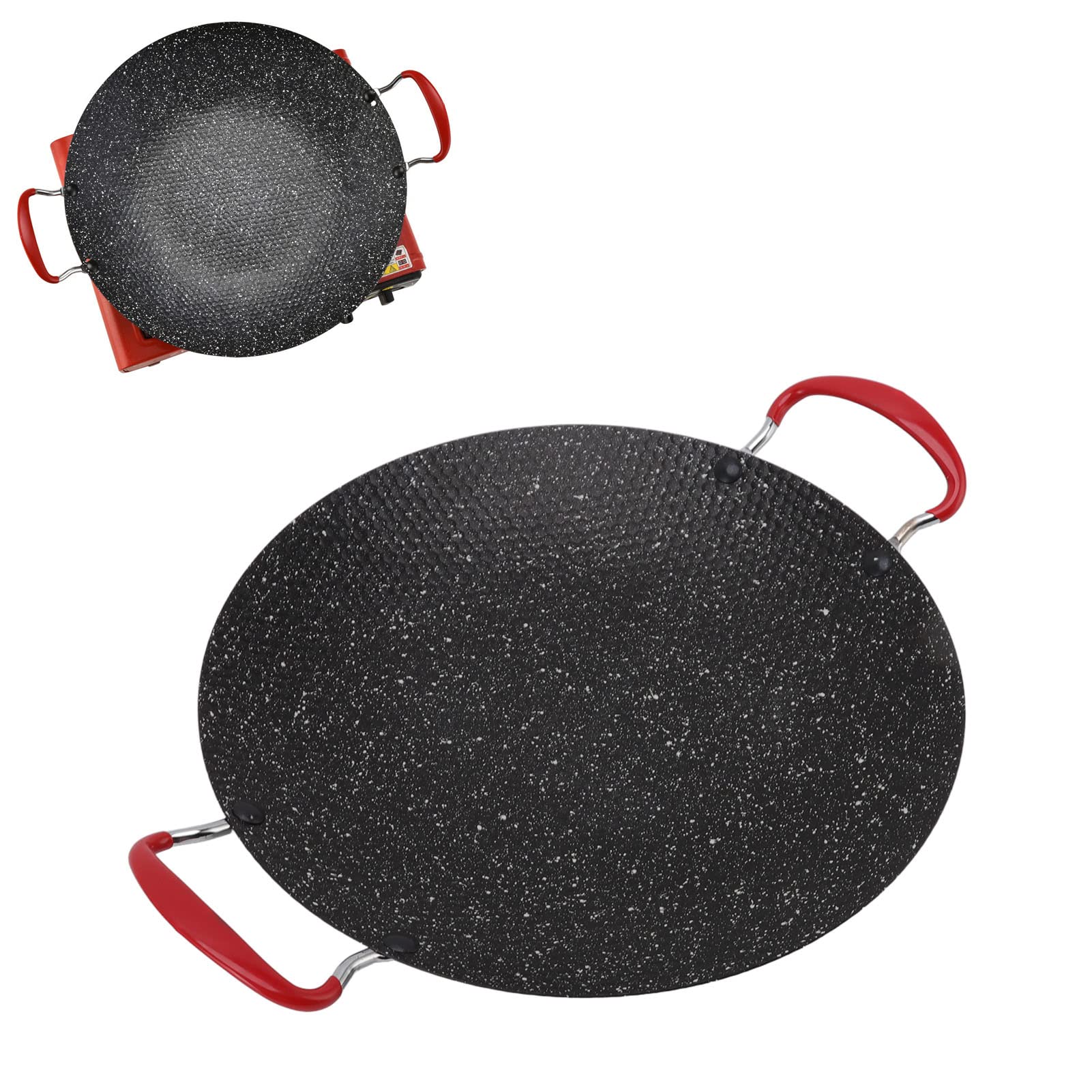 Rengue Griglia per Barbecue Antiaderente in Ferro e Pietra Maifan, Padella Rotonda con Manico Antiscottatura, Calore Uniforme per Barbecue da Campeggio in Giardino, in Stile Coreano, di Casa (38 cm)