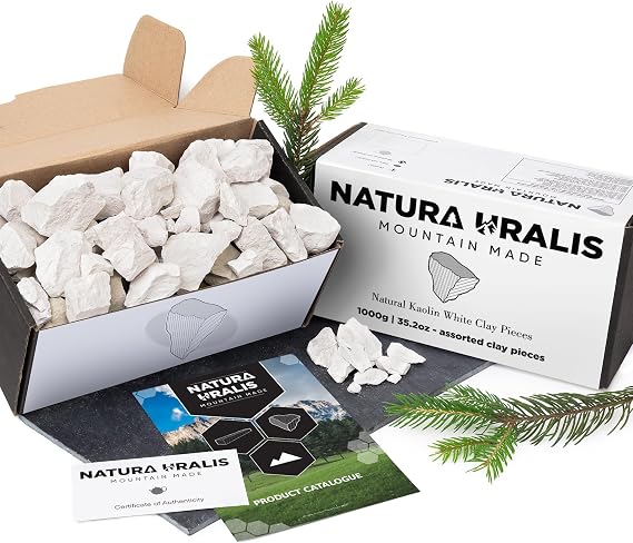 Natura Uralis Kaolin White Clay | 1000g of Natural White Clay, Pure White to Off-White - Amazing Crunch, Satisfying Earthy, Velvety and Firm Texture, ASMR Sensation