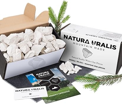 Natura Uralis Kaolin White Clay | 1000g of Natural White Clay, Pure White to Off-White - Amazing Crunch, Satisfying Earthy, Velvety and Firm Texture, ASMR Sensation