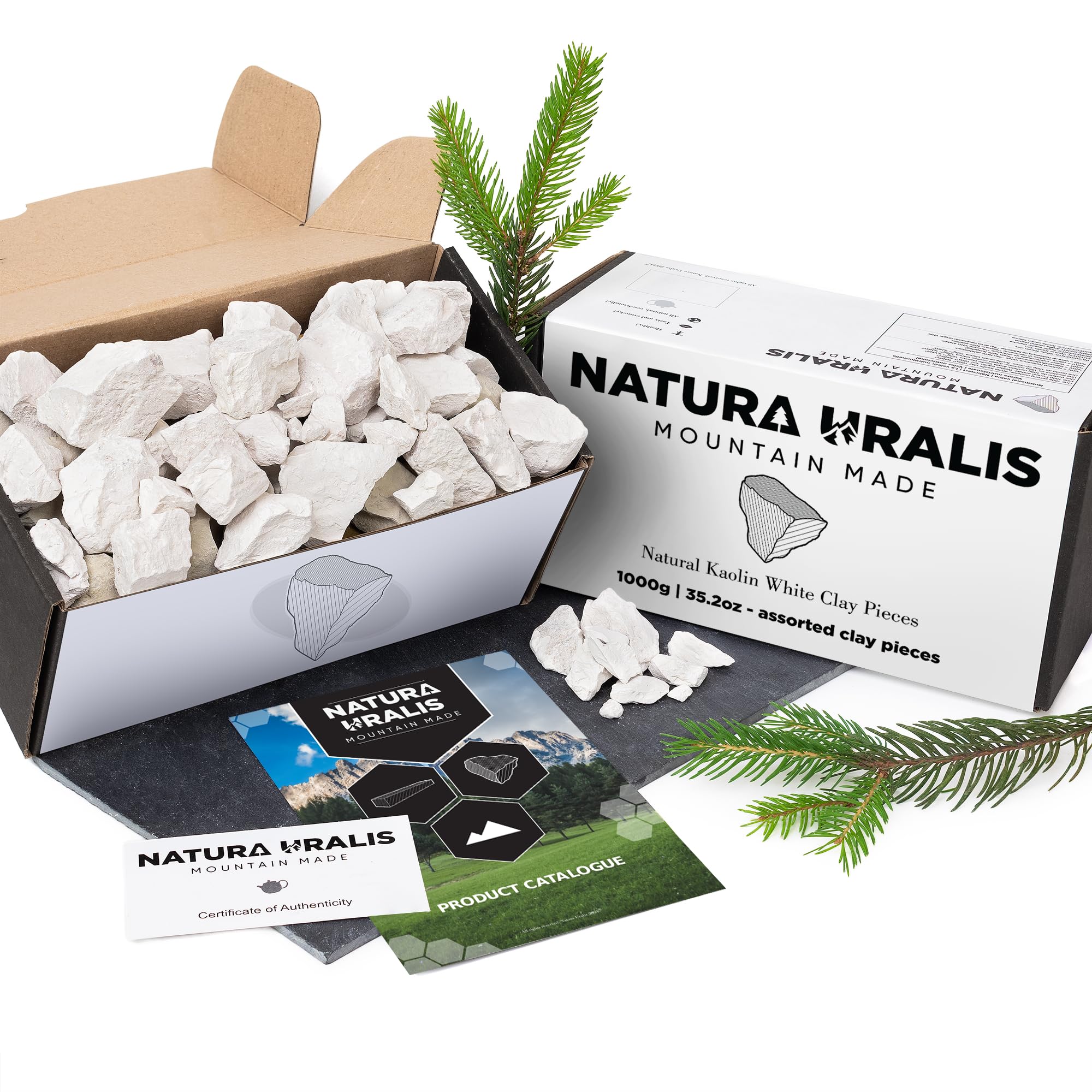 Natura Uralis Argile Blanche Kaolin | 1000g d'Argile Blanche Naturelle, Blanc pur à Blanc Cassé - Croquant Eonnant, Texture Terreuse, Veloutée et Ferme Satisfaisante, Sensation ASMR