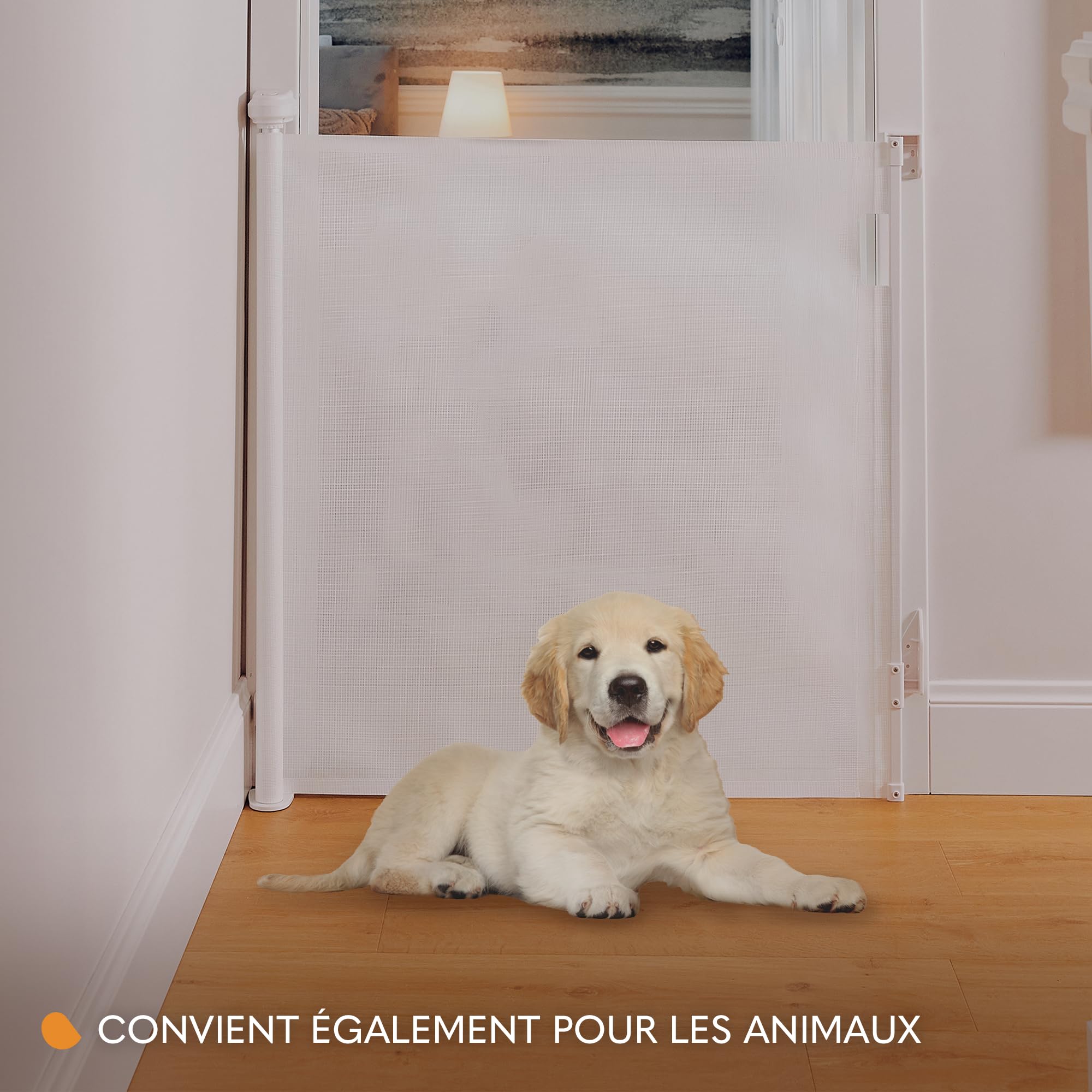 Lionelo Thea Barrière Rétractable Enfant et Chien 85 x 140 cm, Noir Onyx | Pour Escalier, Porte et Couloir, Intérieur/Extérieur, Sans Seuil, Protection UV, Ouverture à 2 Boutons, 3 Kits de Montage