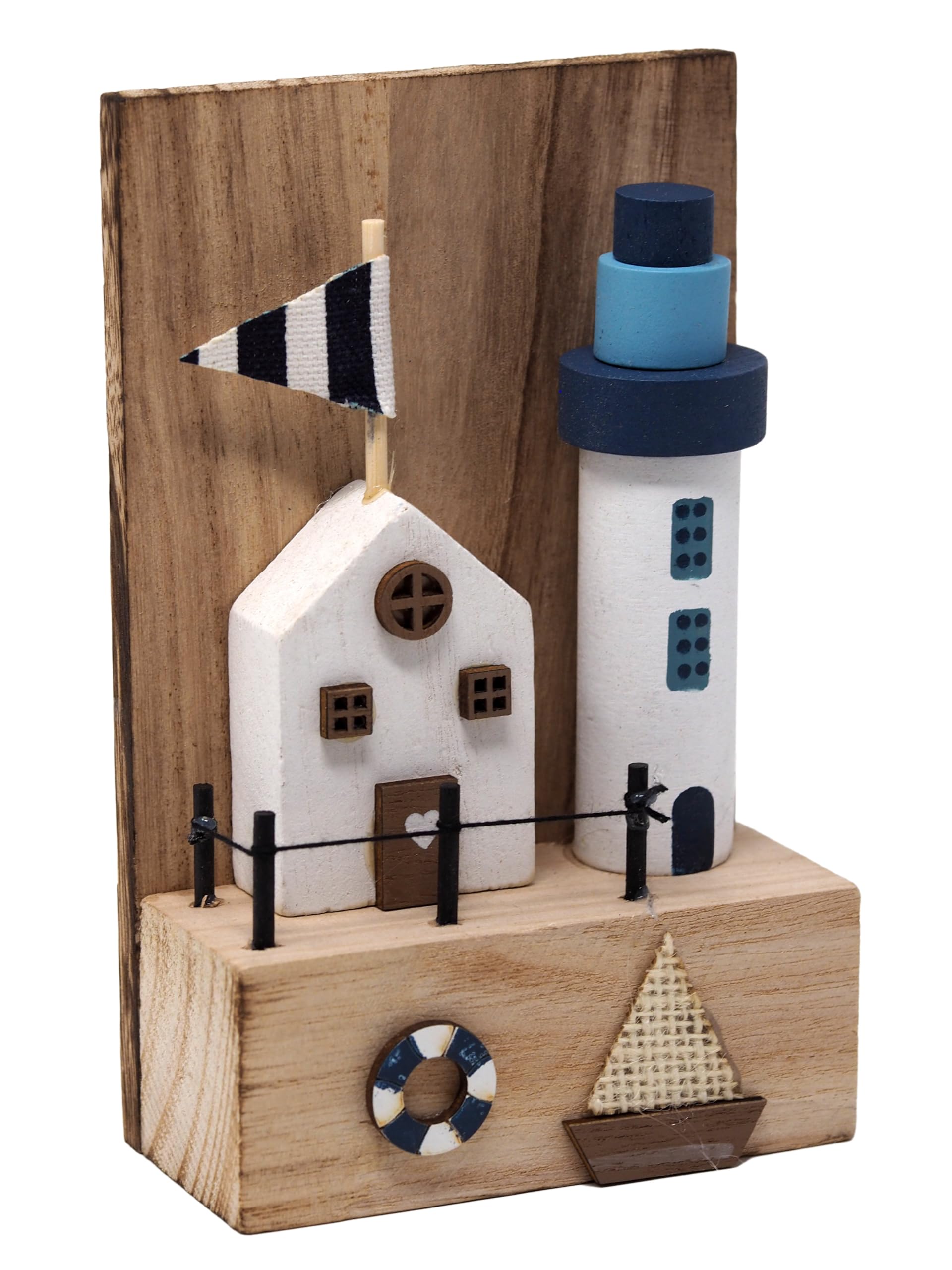 Blue Whale Gifts Wooden Coastal Lighthouse and Cottage Decorative Ornament
