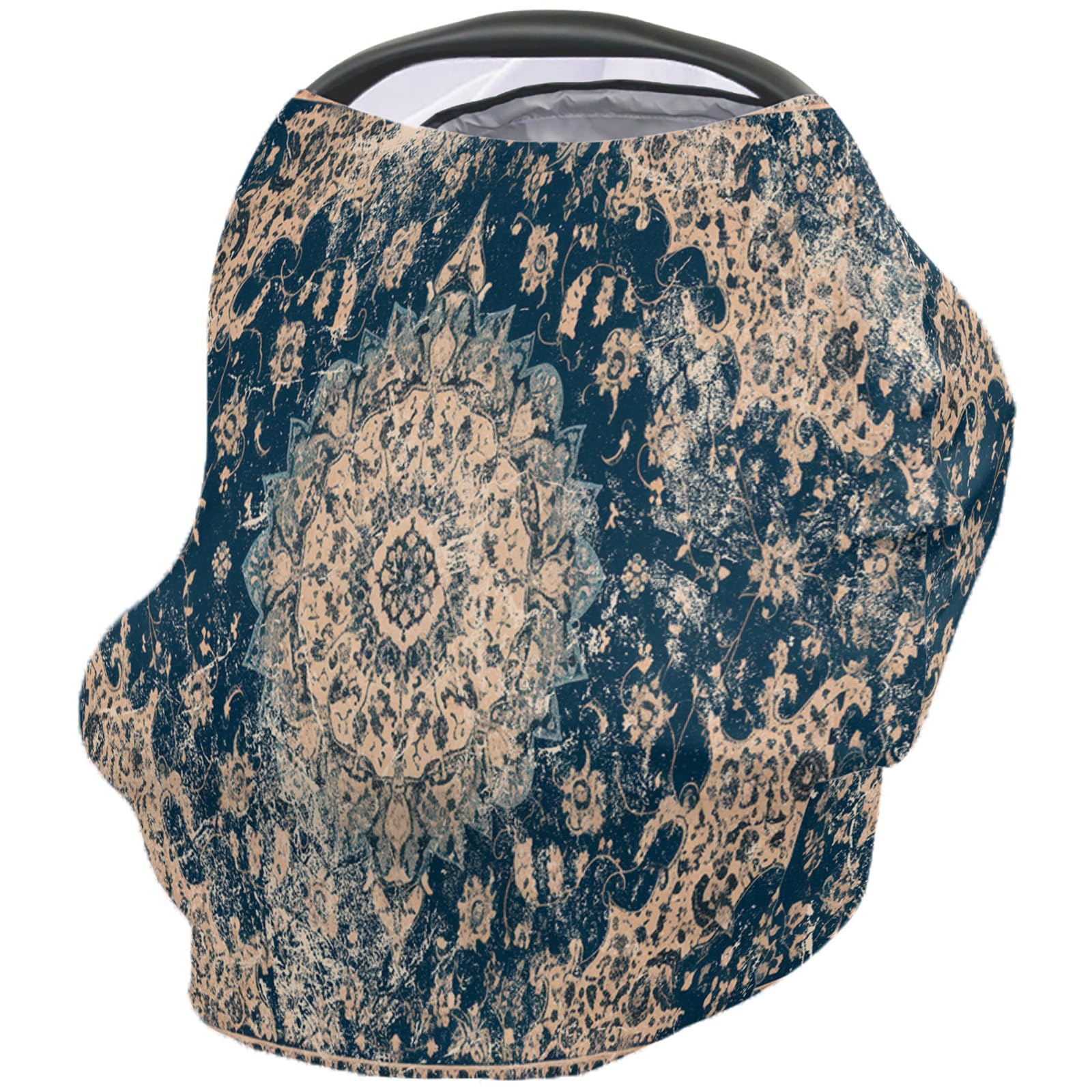 Nursing Cover for Breastfeeding Scarf, Vintage Flower Textured Blue Baby Car Covers Super Soft Multi Use for Canopy Shopping Cart Cover Blanket Stroller Cover